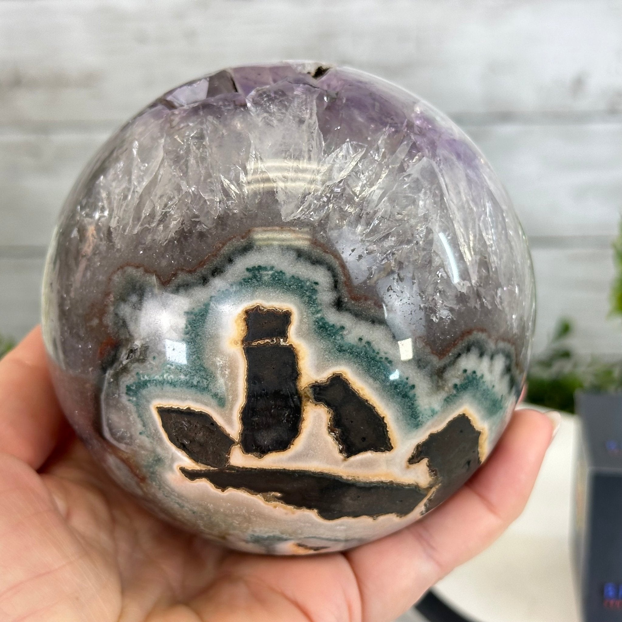 Druzy Amethyst Sphere on a Metal Stand, 3.8 lbs & 8.7" Tall #5630-0058 - Brazil GemsBrazil GemsDruzy Amethyst Sphere on a Metal Stand, 3.8 lbs & 8.7" Tall #5630-0058Spheres5630-0058