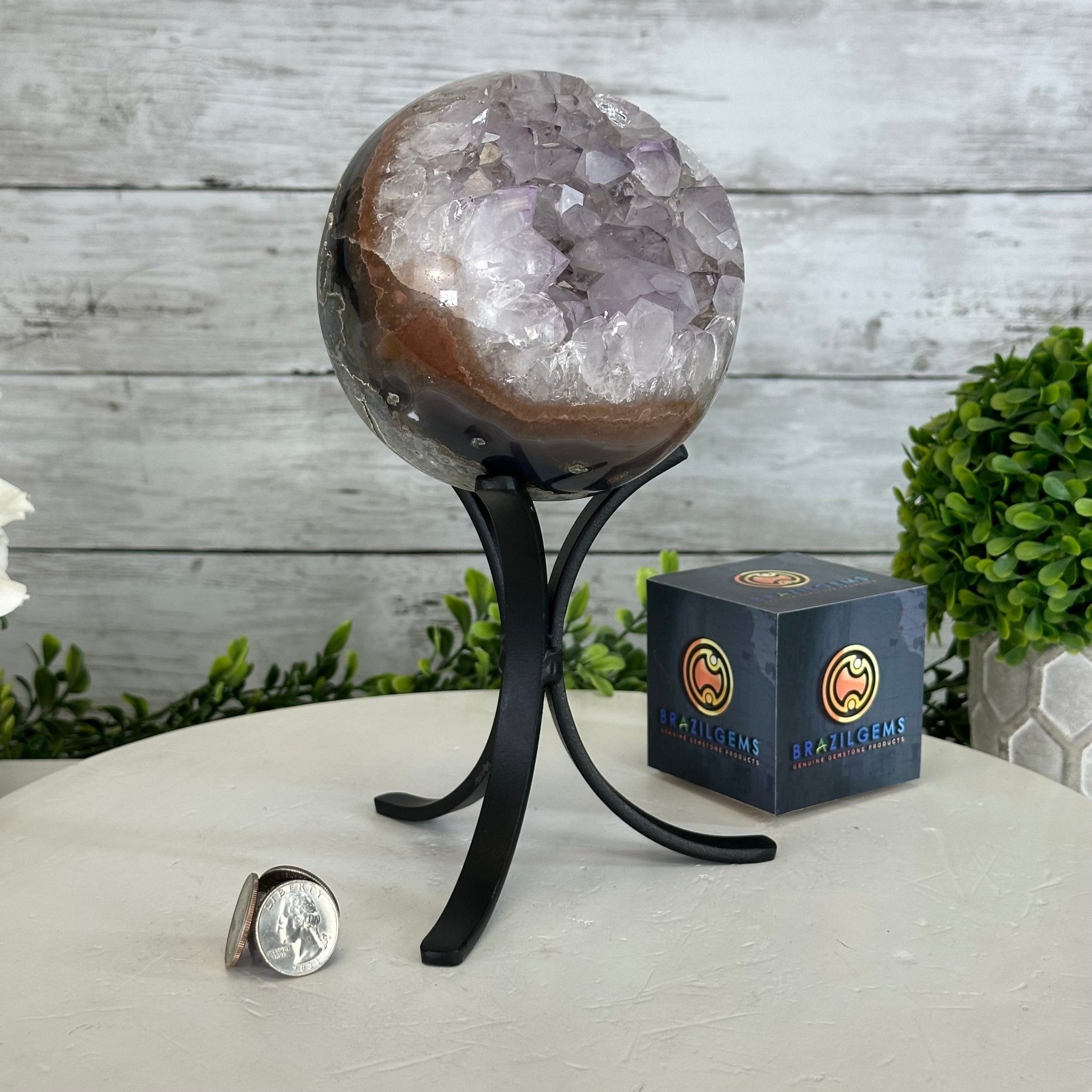 Druzy Amethyst Sphere on a Metal Stand, 4.1 lbs & 9" Tall #5630-0060 - Brazil GemsBrazil GemsDruzy Amethyst Sphere on a Metal Stand, 4.1 lbs & 9" Tall #5630-0060Spheres5630-0060