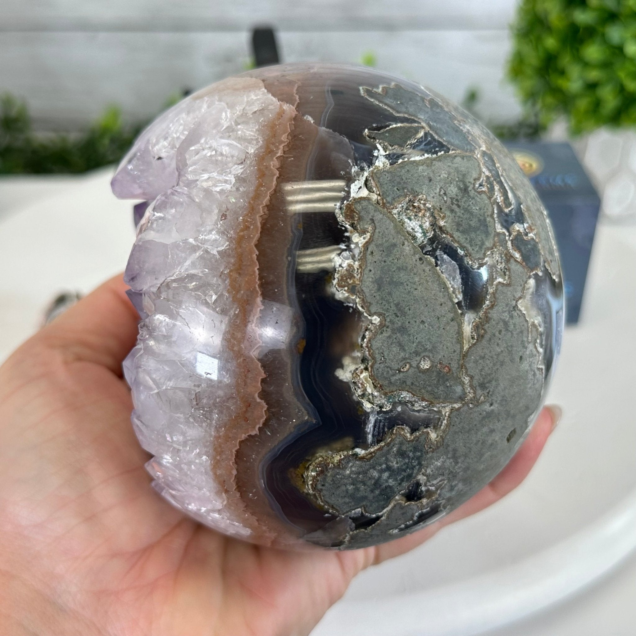 Druzy Amethyst Sphere on a Metal Stand, 4.1 lbs & 9" Tall #5630-0060 - Brazil GemsBrazil GemsDruzy Amethyst Sphere on a Metal Stand, 4.1 lbs & 9" Tall #5630-0060Spheres5630-0060