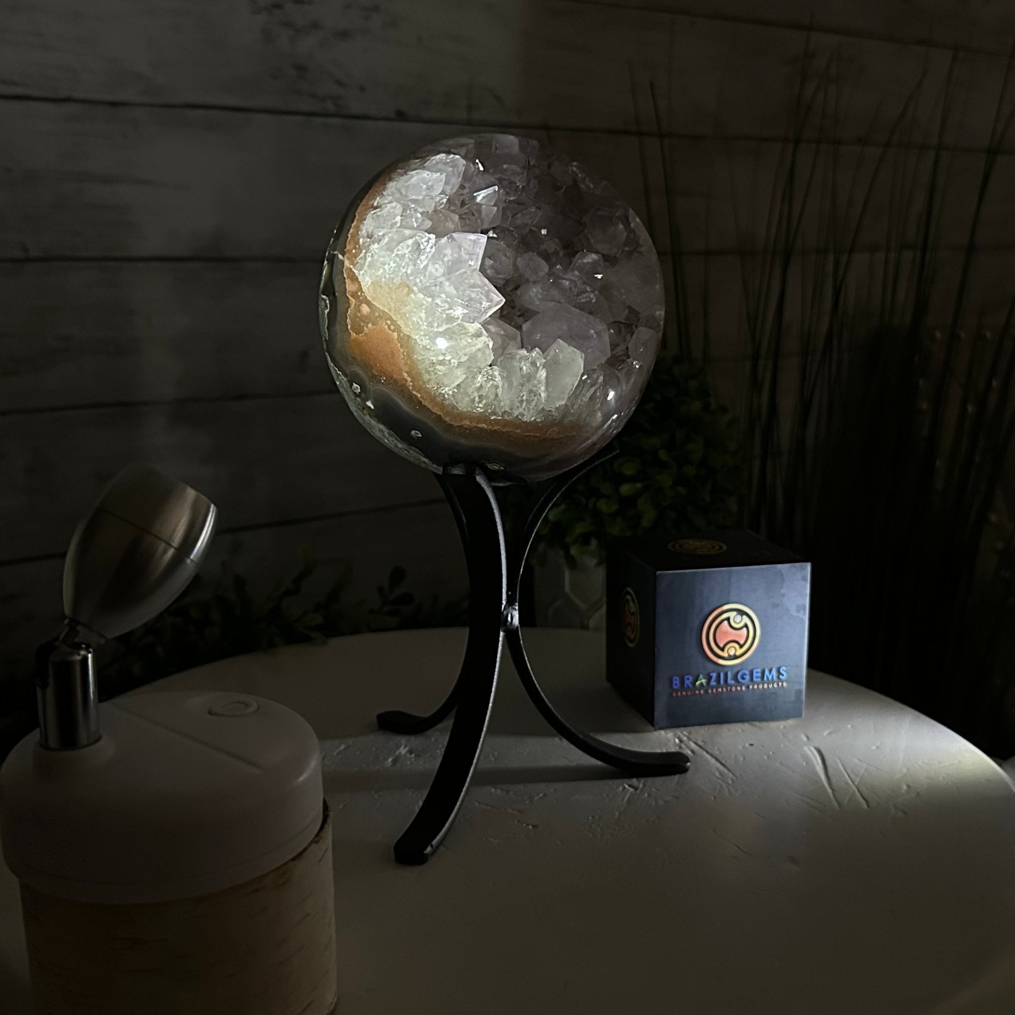 Druzy Amethyst Sphere on a Metal Stand, 4.1 lbs & 9" Tall #5630-0060 - Brazil GemsBrazil GemsDruzy Amethyst Sphere on a Metal Stand, 4.1 lbs & 9" Tall #5630-0060Spheres5630-0060