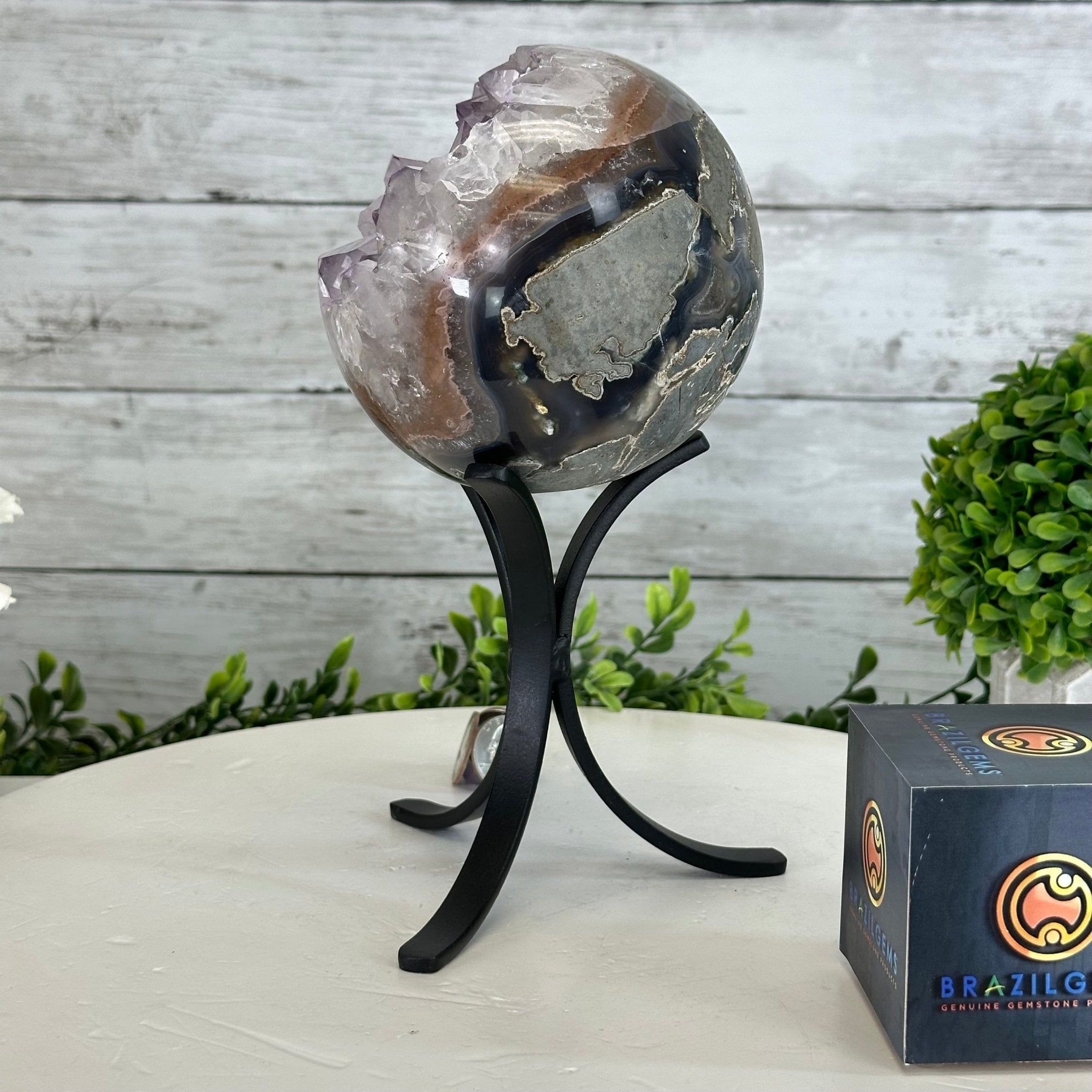Druzy Amethyst Sphere on a Metal Stand, 4.1 lbs & 9" Tall #5630-0060 - Brazil GemsBrazil GemsDruzy Amethyst Sphere on a Metal Stand, 4.1 lbs & 9" Tall #5630-0060Spheres5630-0060