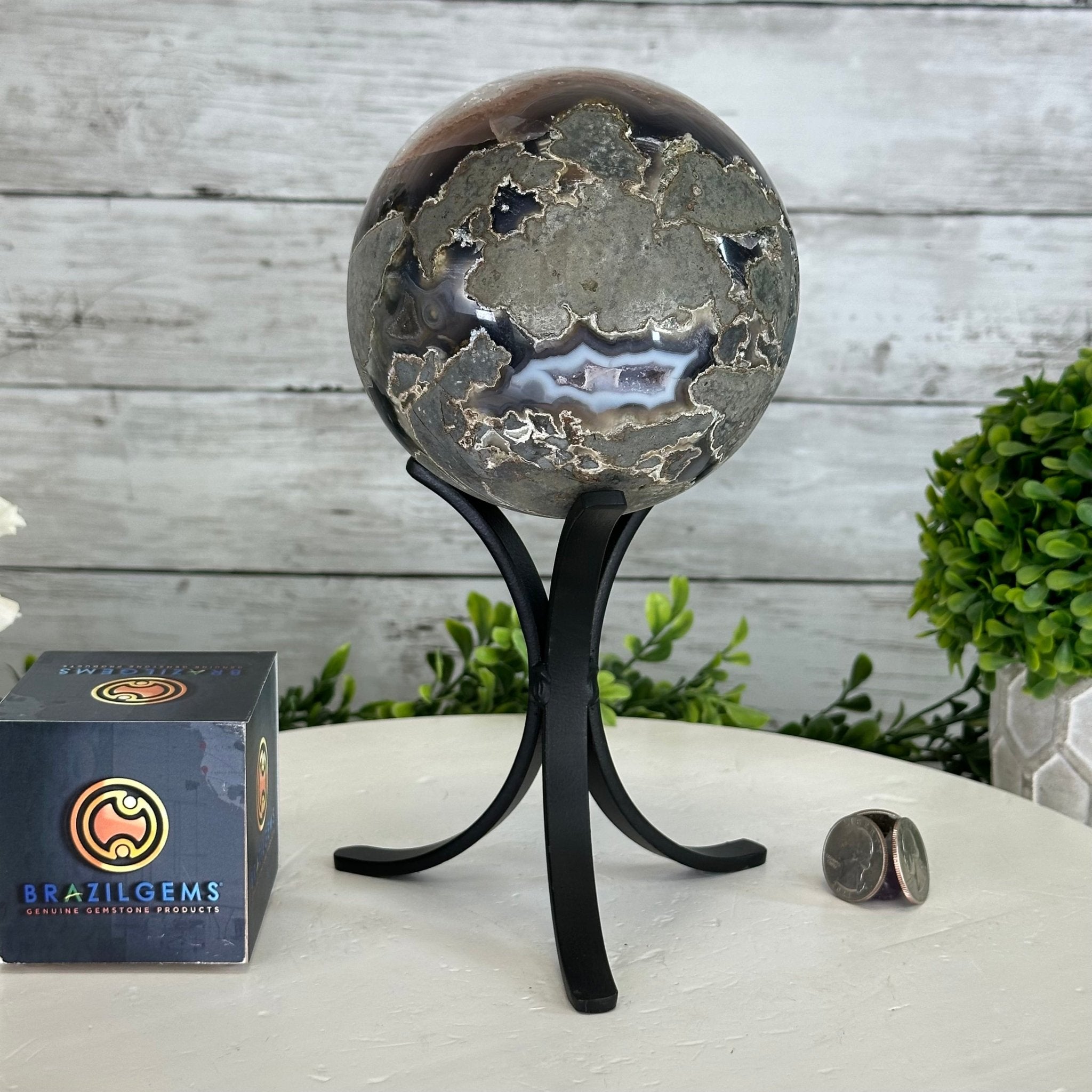 Druzy Amethyst Sphere on a Metal Stand, 4.1 lbs & 9" Tall #5630-0060 - Brazil GemsBrazil GemsDruzy Amethyst Sphere on a Metal Stand, 4.1 lbs & 9" Tall #5630-0060Spheres5630-0060