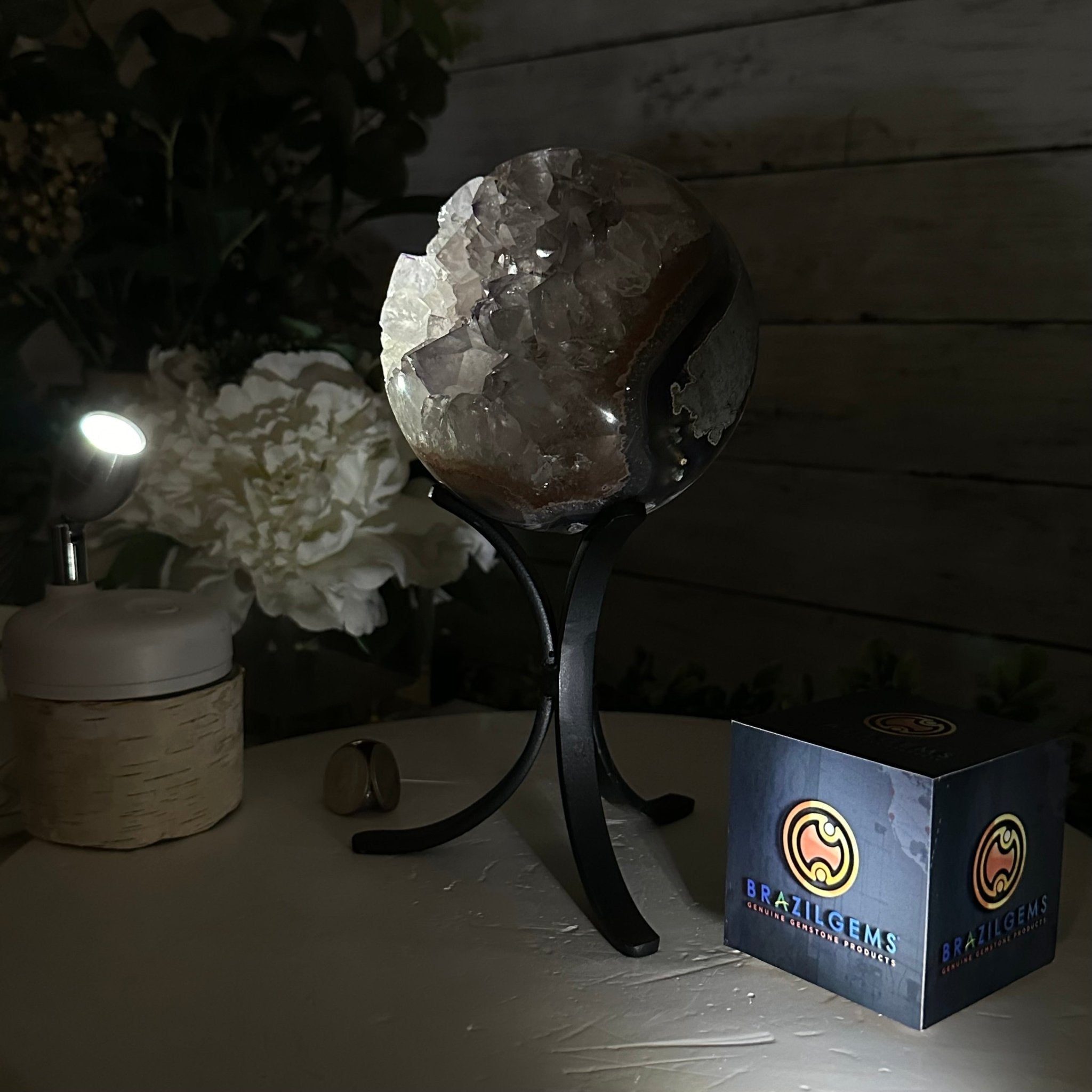 Druzy Amethyst Sphere on a Metal Stand, 4.1 lbs & 9" Tall #5630-0060 - Brazil GemsBrazil GemsDruzy Amethyst Sphere on a Metal Stand, 4.1 lbs & 9" Tall #5630-0060Spheres5630-0060