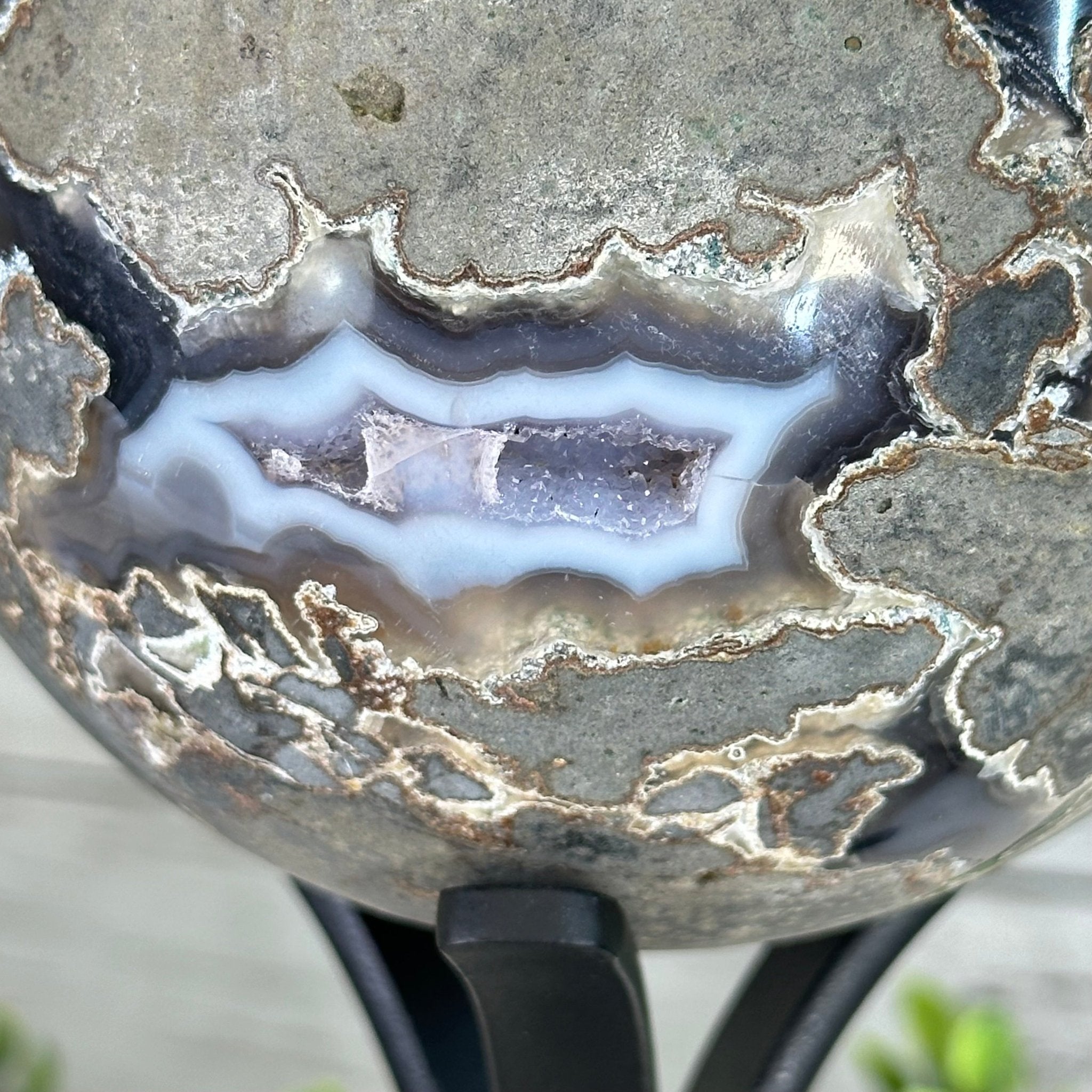 Druzy Amethyst Sphere on a Metal Stand, 4.1 lbs & 9" Tall #5630-0060 - Brazil GemsBrazil GemsDruzy Amethyst Sphere on a Metal Stand, 4.1 lbs & 9" Tall #5630-0060Spheres5630-0060