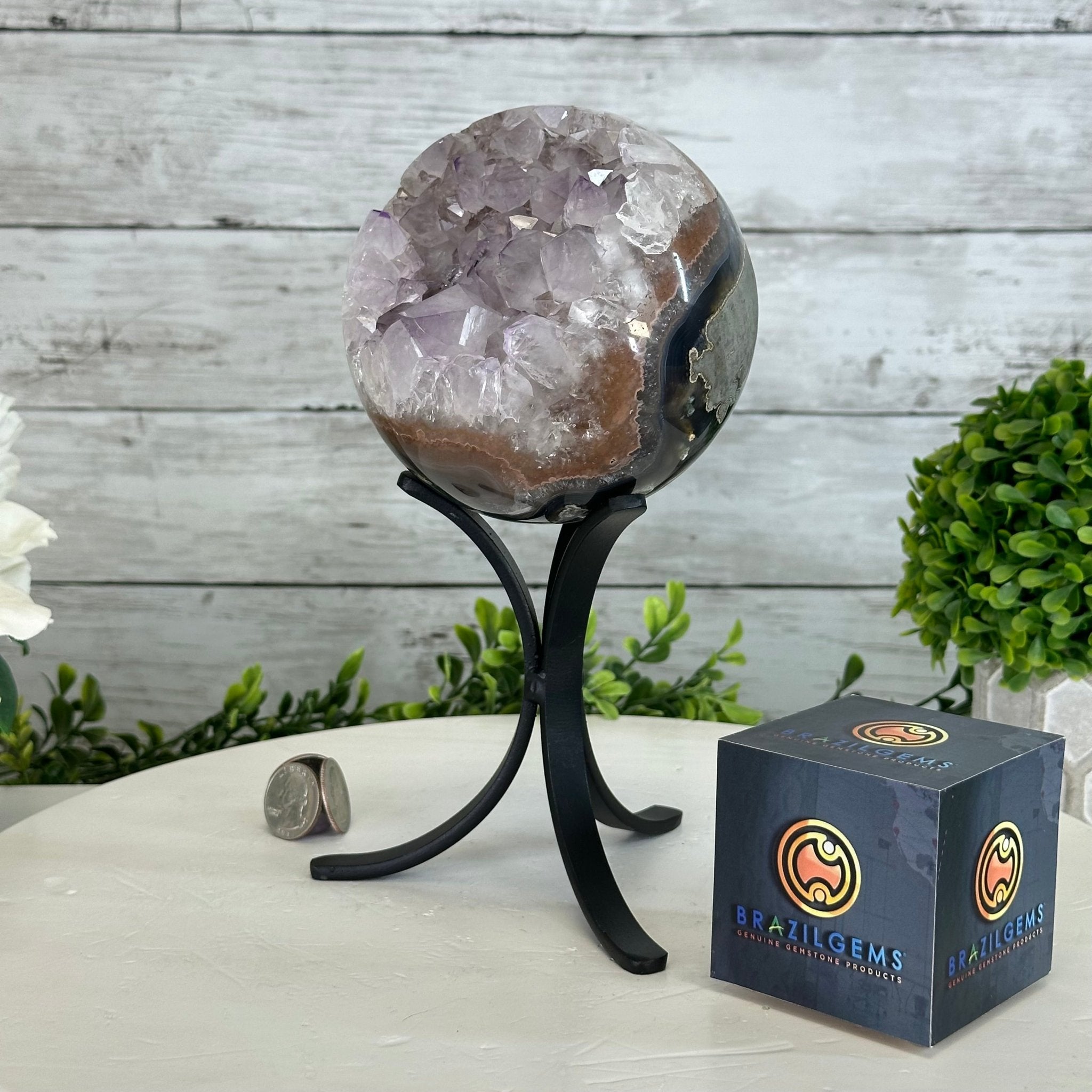 Druzy Amethyst Sphere on a Metal Stand, 4.1 lbs & 9" Tall #5630-0060 - Brazil GemsBrazil GemsDruzy Amethyst Sphere on a Metal Stand, 4.1 lbs & 9" Tall #5630-0060Spheres5630-0060