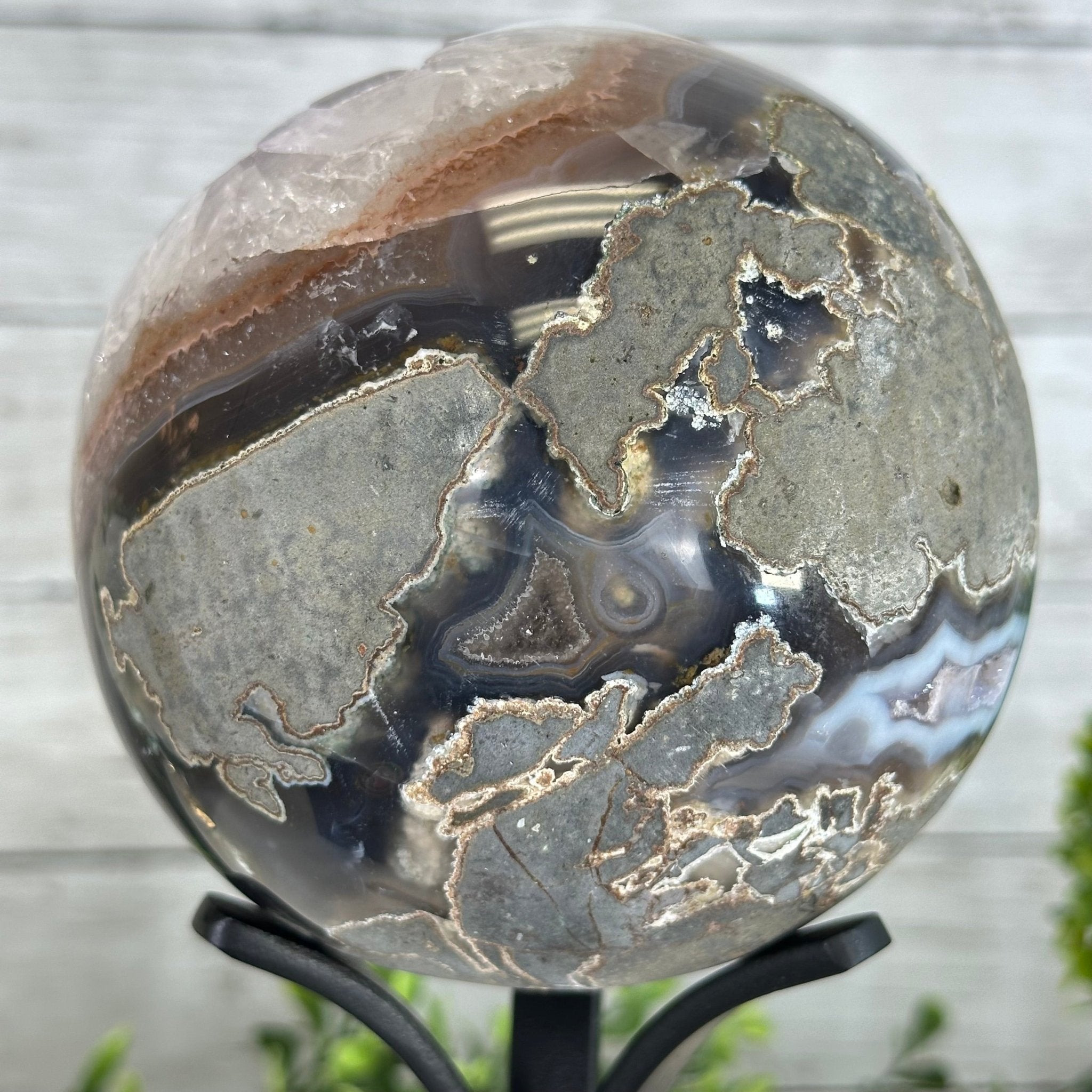Druzy Amethyst Sphere on a Metal Stand, 4.1 lbs & 9" Tall #5630-0060 - Brazil GemsBrazil GemsDruzy Amethyst Sphere on a Metal Stand, 4.1 lbs & 9" Tall #5630-0060Spheres5630-0060