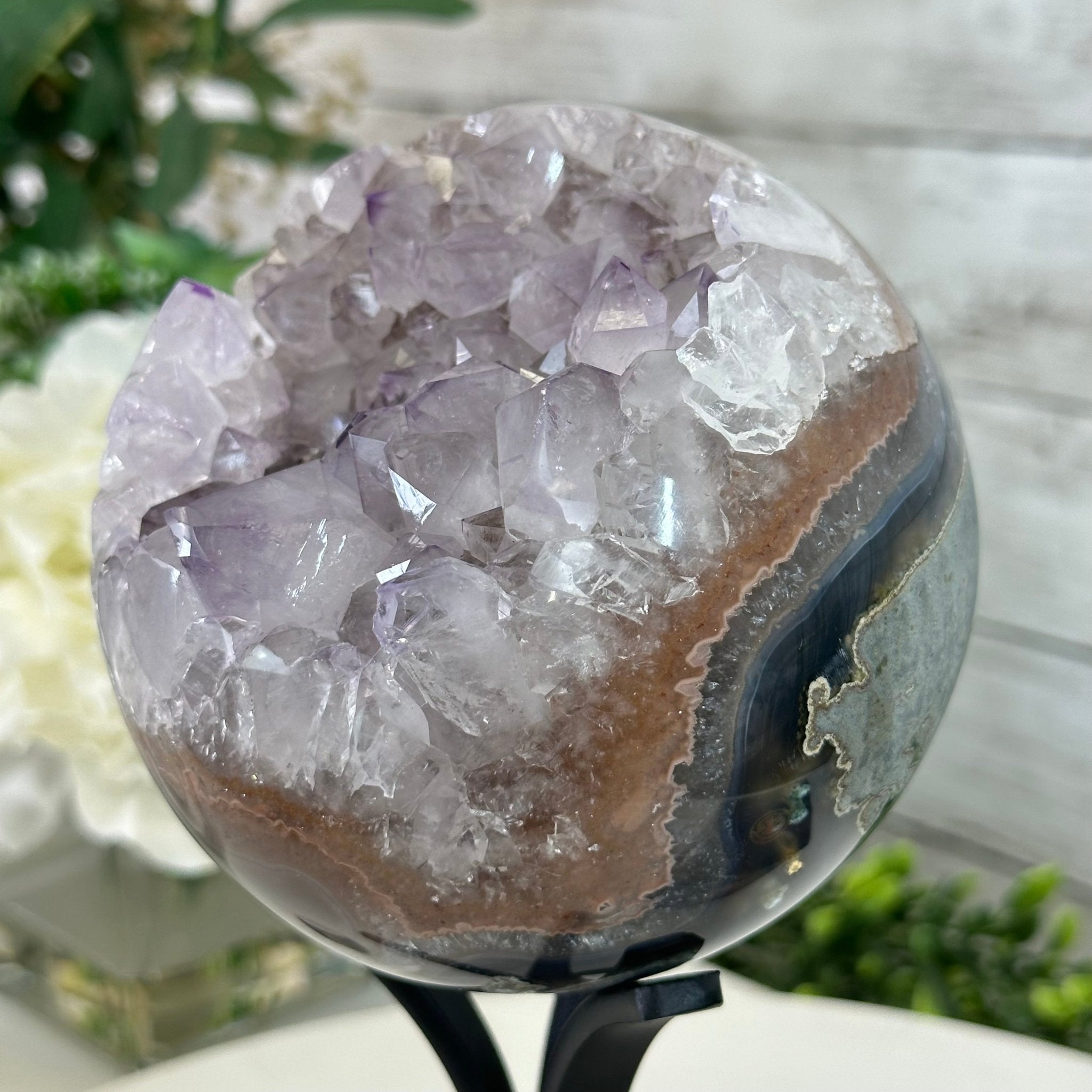 Druzy Amethyst Sphere on a Metal Stand, 4.1 lbs & 9" Tall #5630-0060 - Brazil GemsBrazil GemsDruzy Amethyst Sphere on a Metal Stand, 4.1 lbs & 9" Tall #5630-0060Spheres5630-0060