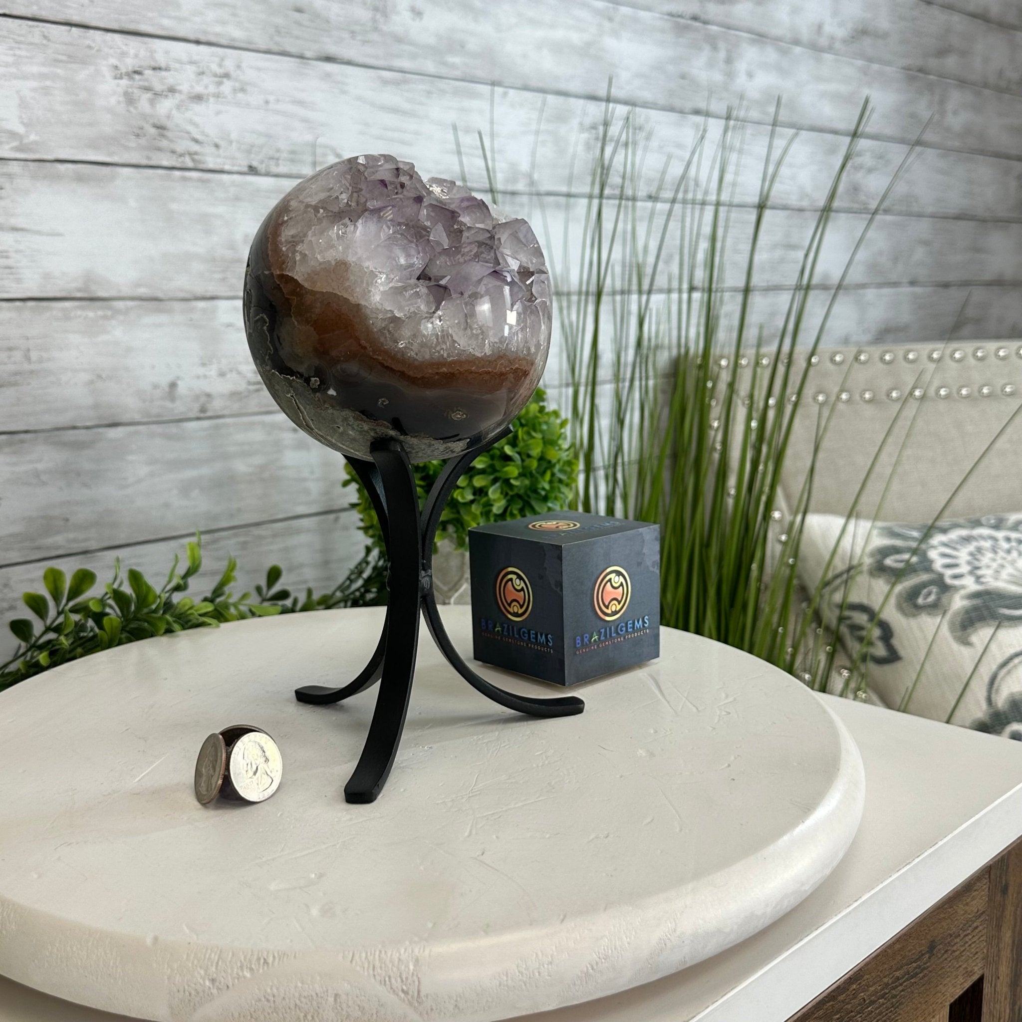 Druzy Amethyst Sphere on a Metal Stand, 4.1 lbs & 9" Tall #5630-0060 - Brazil GemsBrazil GemsDruzy Amethyst Sphere on a Metal Stand, 4.1 lbs & 9" Tall #5630-0060Spheres5630-0060