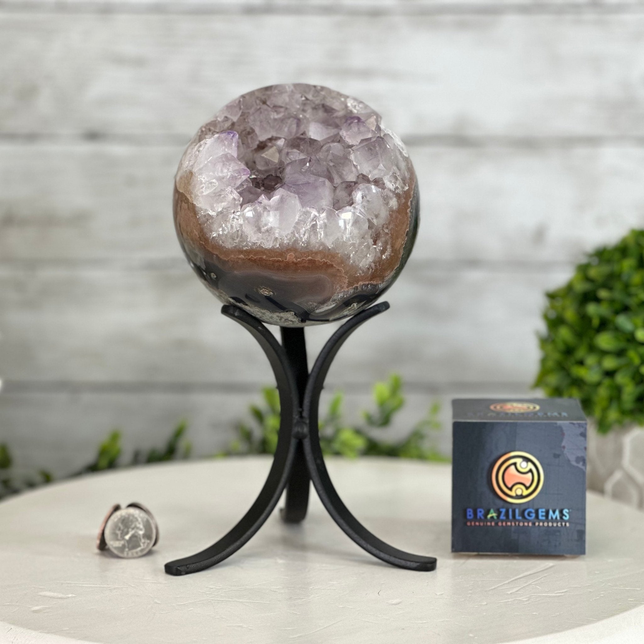 Druzy Amethyst Sphere on a Metal Stand, 4.1 lbs & 9" Tall #5630-0060 - Brazil GemsBrazil GemsDruzy Amethyst Sphere on a Metal Stand, 4.1 lbs & 9" Tall #5630-0060Spheres5630-0060