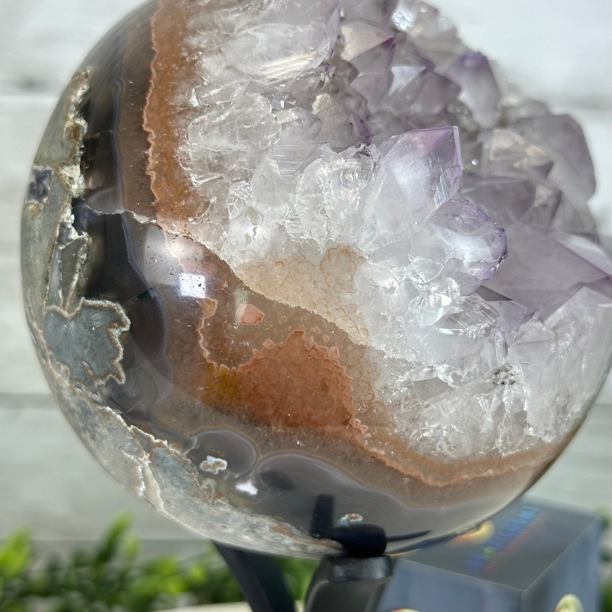 Druzy Amethyst Sphere on a Metal Stand, 4.1 lbs & 9" Tall #5630-0060 - Brazil GemsBrazil GemsDruzy Amethyst Sphere on a Metal Stand, 4.1 lbs & 9" Tall #5630-0060Spheres5630-0060