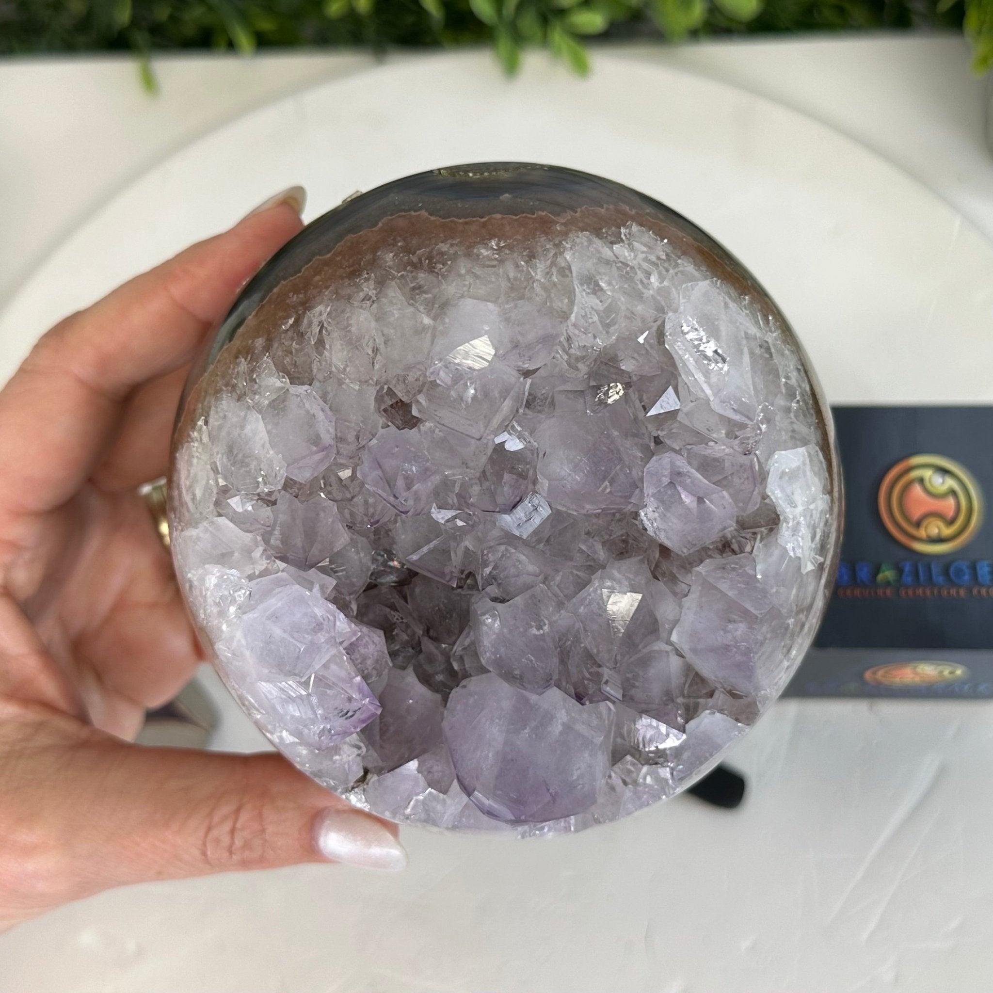 Druzy Amethyst Sphere on a Metal Stand, 4.1 lbs & 9" Tall #5630-0060 - Brazil GemsBrazil GemsDruzy Amethyst Sphere on a Metal Stand, 4.1 lbs & 9" Tall #5630-0060Spheres5630-0060