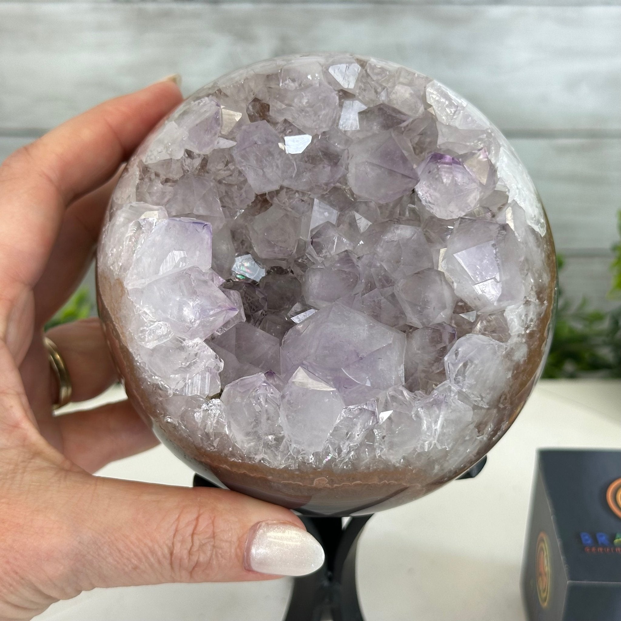 Druzy Amethyst Sphere on a Metal Stand, 4.1 lbs & 9" Tall #5630-0060 - Brazil GemsBrazil GemsDruzy Amethyst Sphere on a Metal Stand, 4.1 lbs & 9" Tall #5630-0060Spheres5630-0060