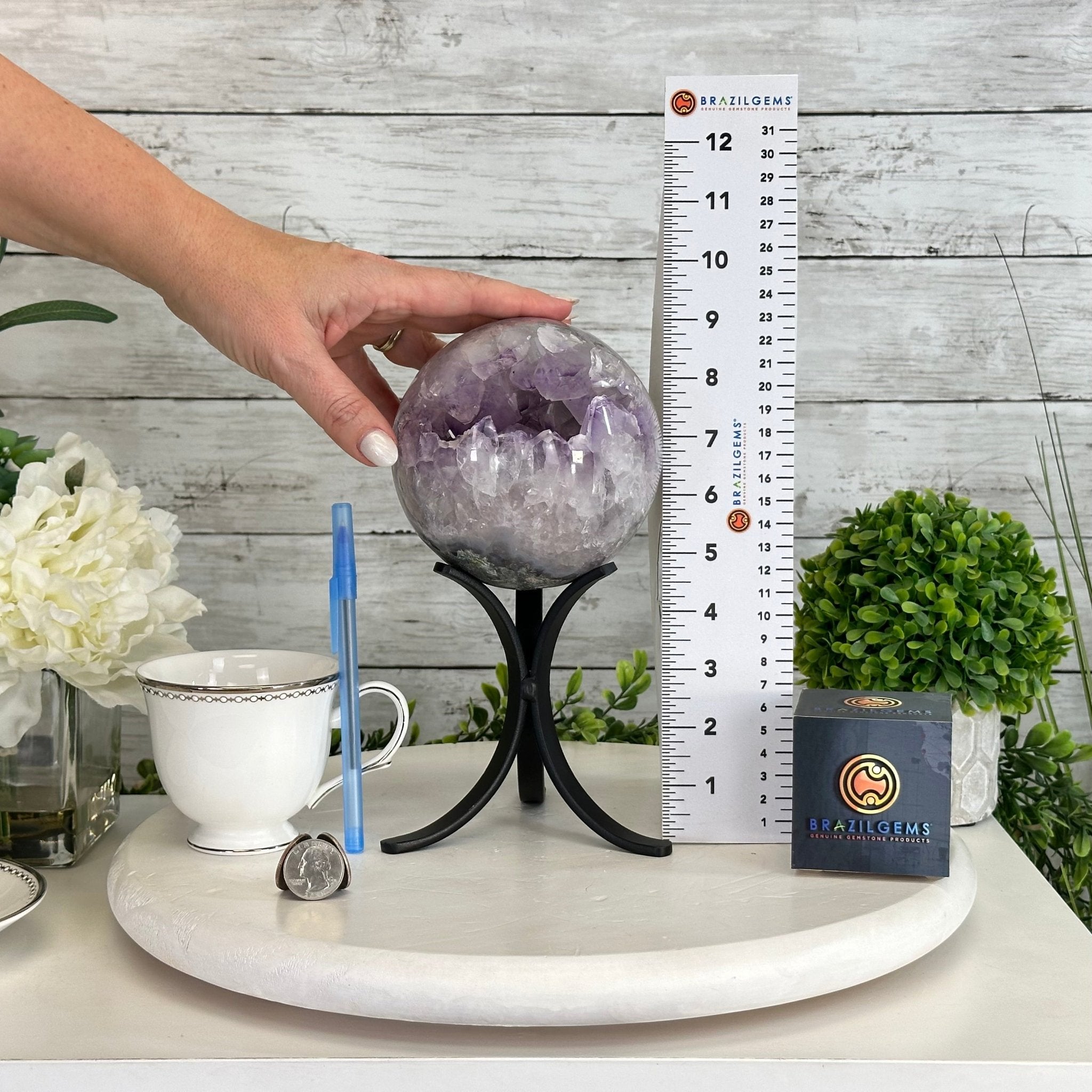 Druzy Amethyst Sphere on a Metal Stand, 4.2 lbs & 9.1" Tall #5630-0061 - Brazil GemsBrazil GemsDruzy Amethyst Sphere on a Metal Stand, 4.2 lbs & 9.1" Tall #5630-0061Spheres5630-0061