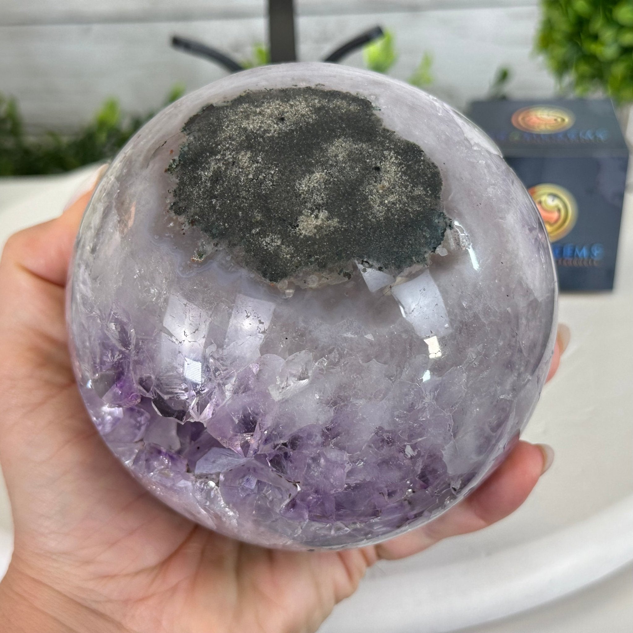 Druzy Amethyst Sphere on a Metal Stand, 4.2 lbs & 9.1" Tall #5630-0061 - Brazil GemsBrazil GemsDruzy Amethyst Sphere on a Metal Stand, 4.2 lbs & 9.1" Tall #5630-0061Spheres5630-0061