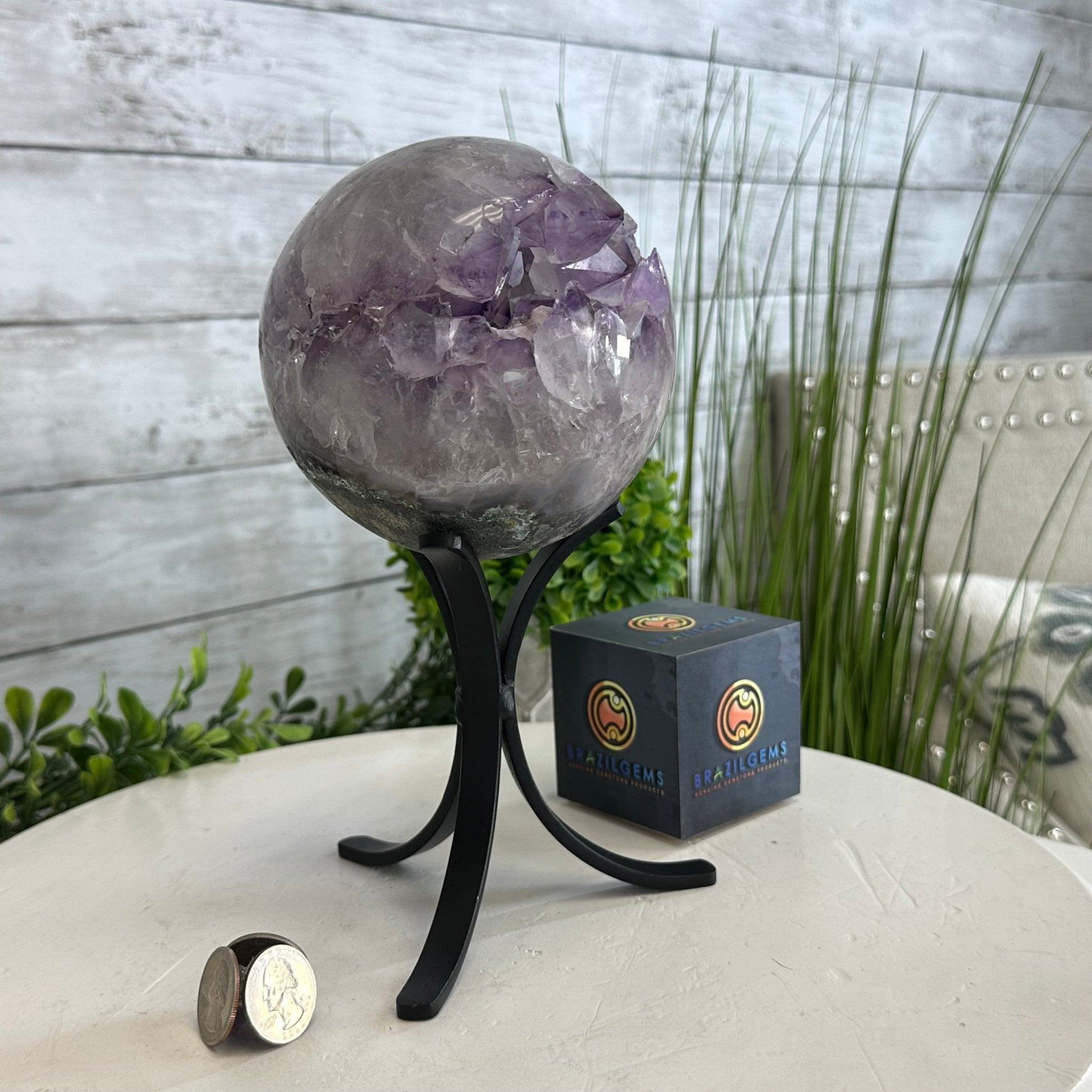 Druzy Amethyst Sphere on a Metal Stand, 4.2 lbs & 9.1" Tall #5630-0061 - Brazil GemsBrazil GemsDruzy Amethyst Sphere on a Metal Stand, 4.2 lbs & 9.1" Tall #5630-0061Spheres5630-0061