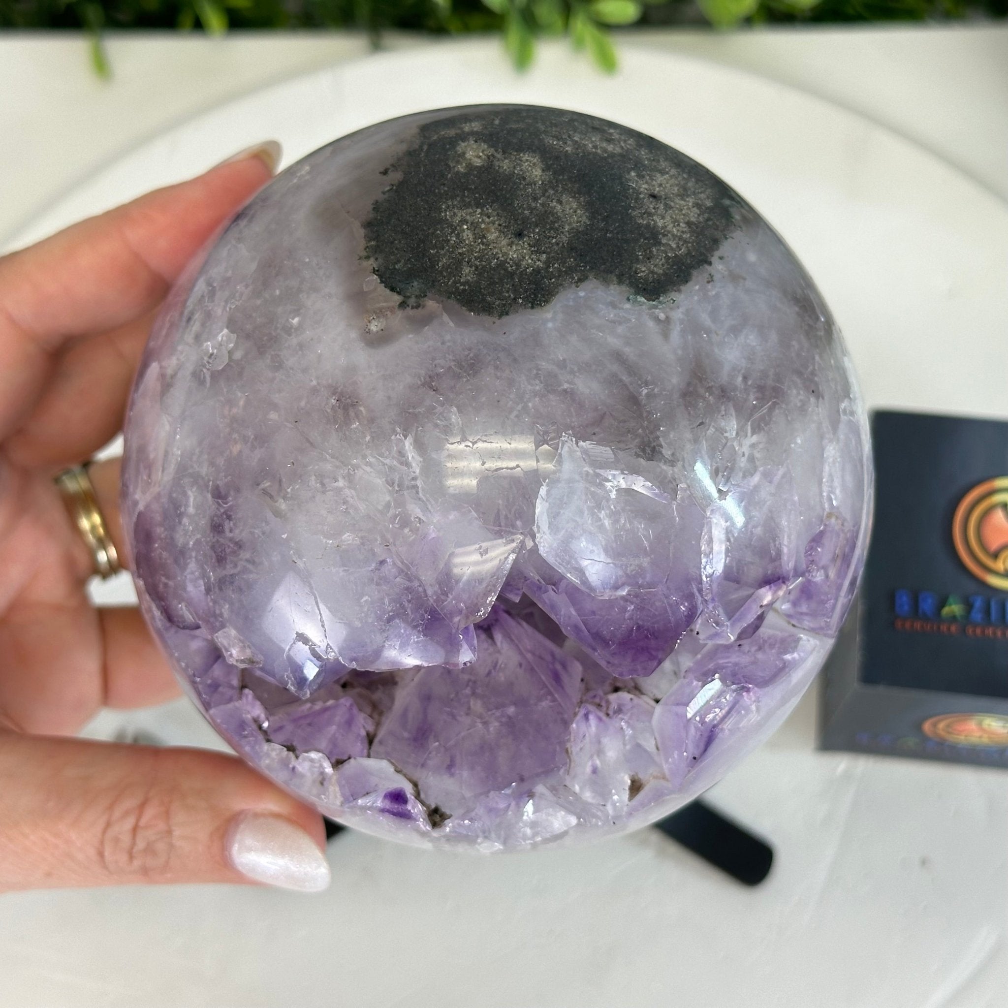 Druzy Amethyst Sphere on a Metal Stand, 4.2 lbs & 9.1" Tall #5630-0061 - Brazil GemsBrazil GemsDruzy Amethyst Sphere on a Metal Stand, 4.2 lbs & 9.1" Tall #5630-0061Spheres5630-0061