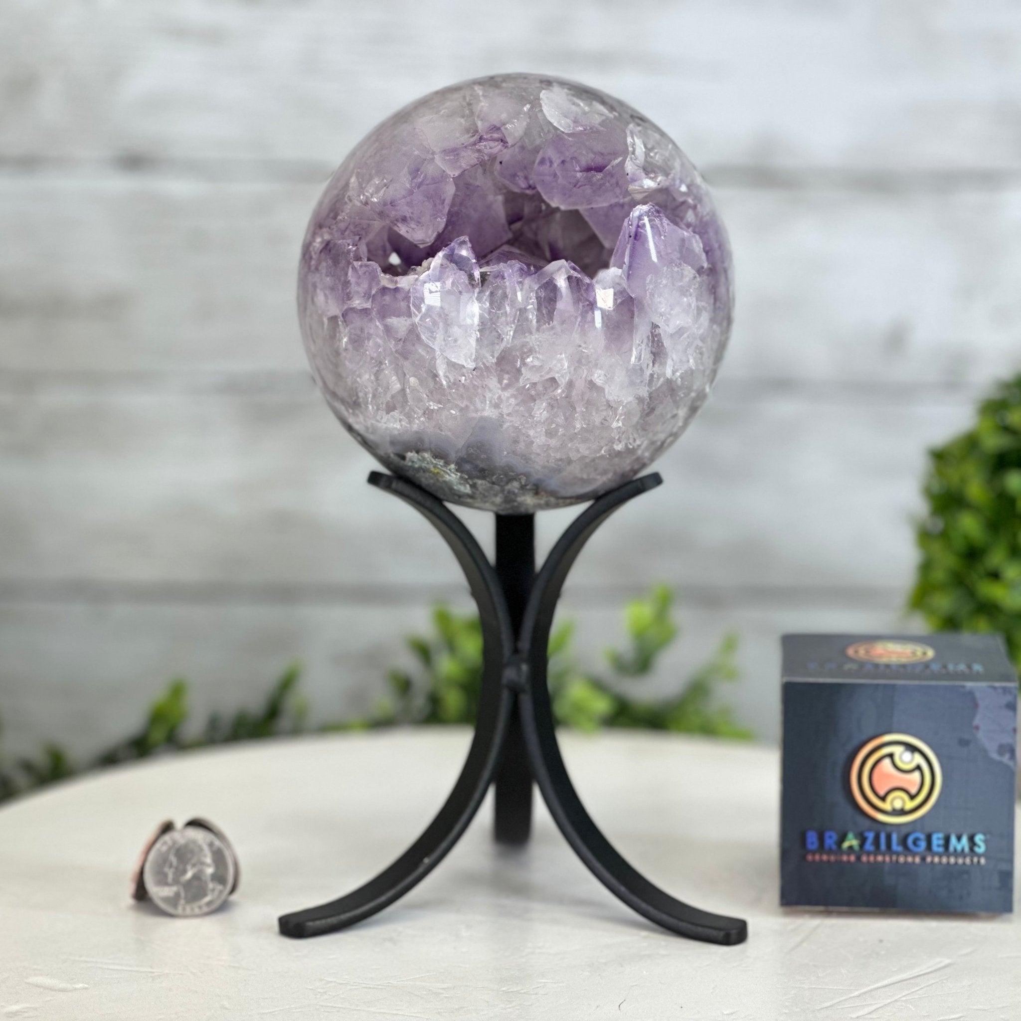 Druzy Amethyst Sphere on a Metal Stand, 4.2 lbs & 9.1" Tall #5630-0061 - Brazil GemsBrazil GemsDruzy Amethyst Sphere on a Metal Stand, 4.2 lbs & 9.1" Tall #5630-0061Spheres5630-0061