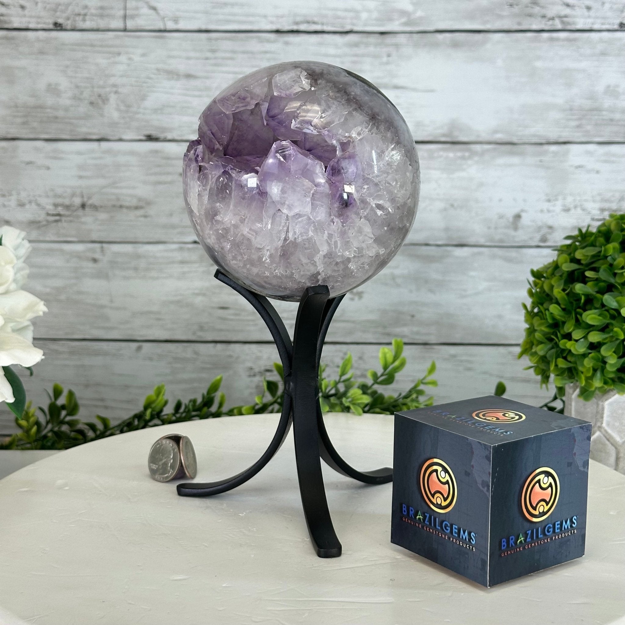 Druzy Amethyst Sphere on a Metal Stand, 4.2 lbs & 9.1" Tall #5630-0061 - Brazil GemsBrazil GemsDruzy Amethyst Sphere on a Metal Stand, 4.2 lbs & 9.1" Tall #5630-0061Spheres5630-0061
