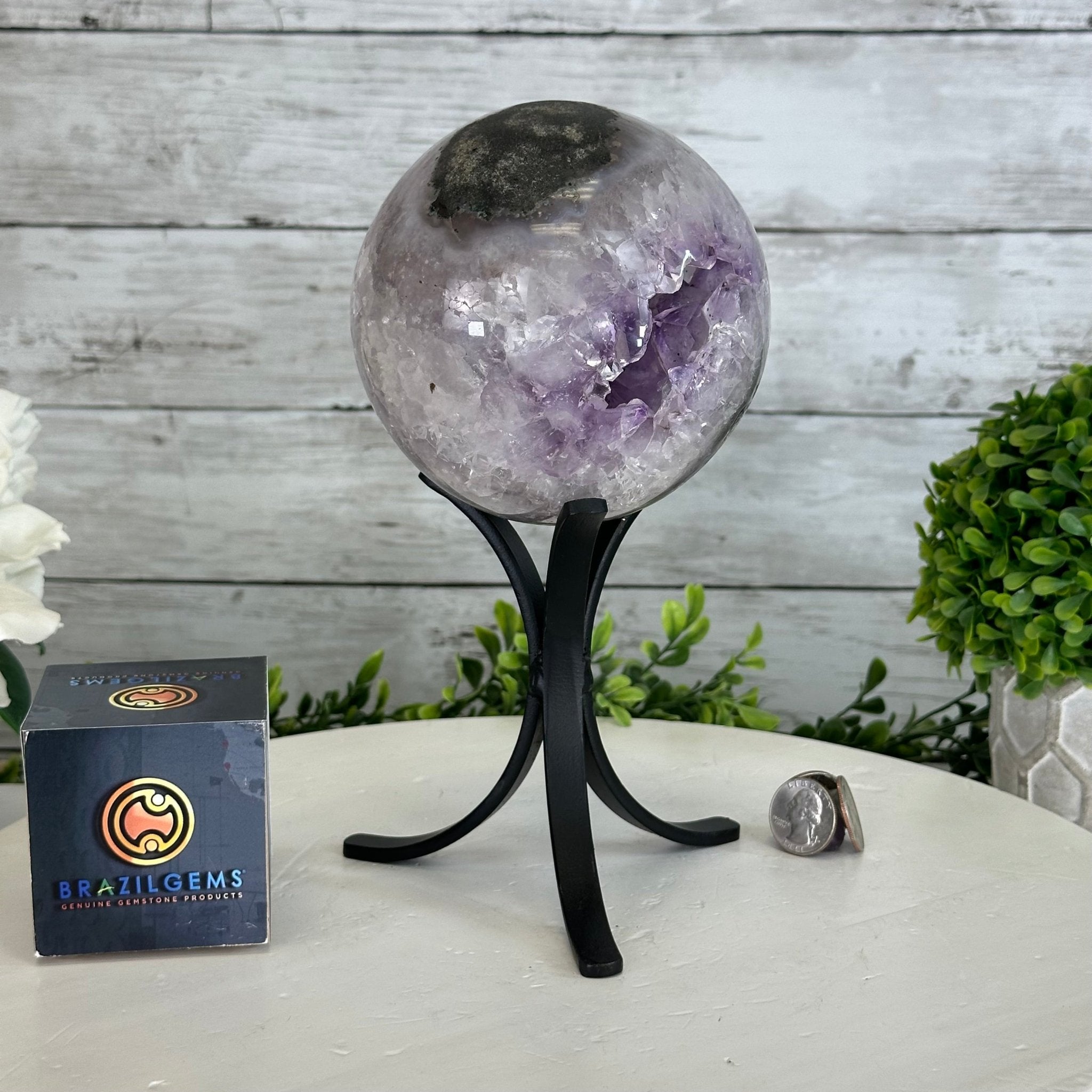 Druzy Amethyst Sphere on a Metal Stand, 4.2 lbs & 9.1" Tall #5630-0061 - Brazil GemsBrazil GemsDruzy Amethyst Sphere on a Metal Stand, 4.2 lbs & 9.1" Tall #5630-0061Spheres5630-0061