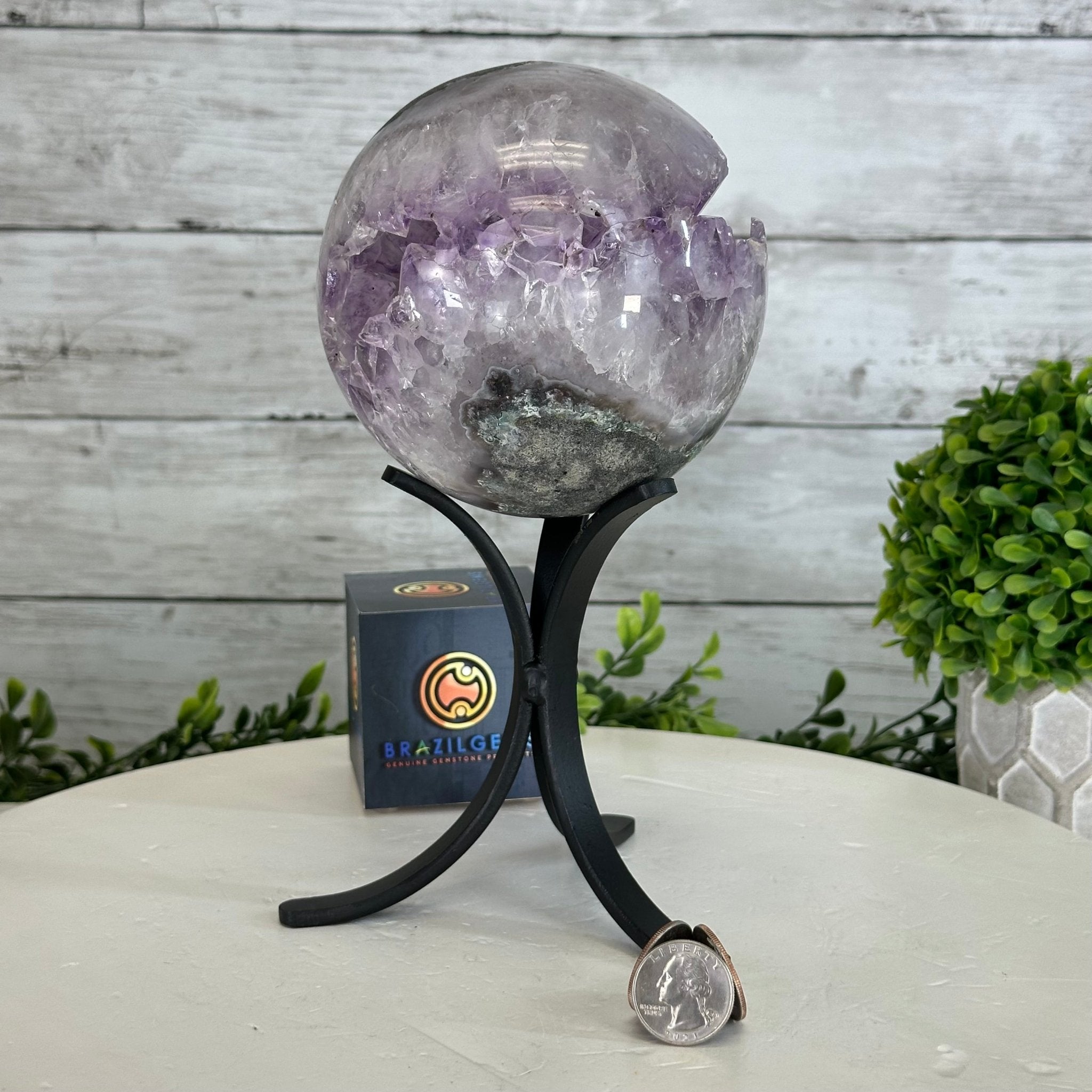 Druzy Amethyst Sphere on a Metal Stand, 4.2 lbs & 9.1" Tall #5630-0061 - Brazil GemsBrazil GemsDruzy Amethyst Sphere on a Metal Stand, 4.2 lbs & 9.1" Tall #5630-0061Spheres5630-0061