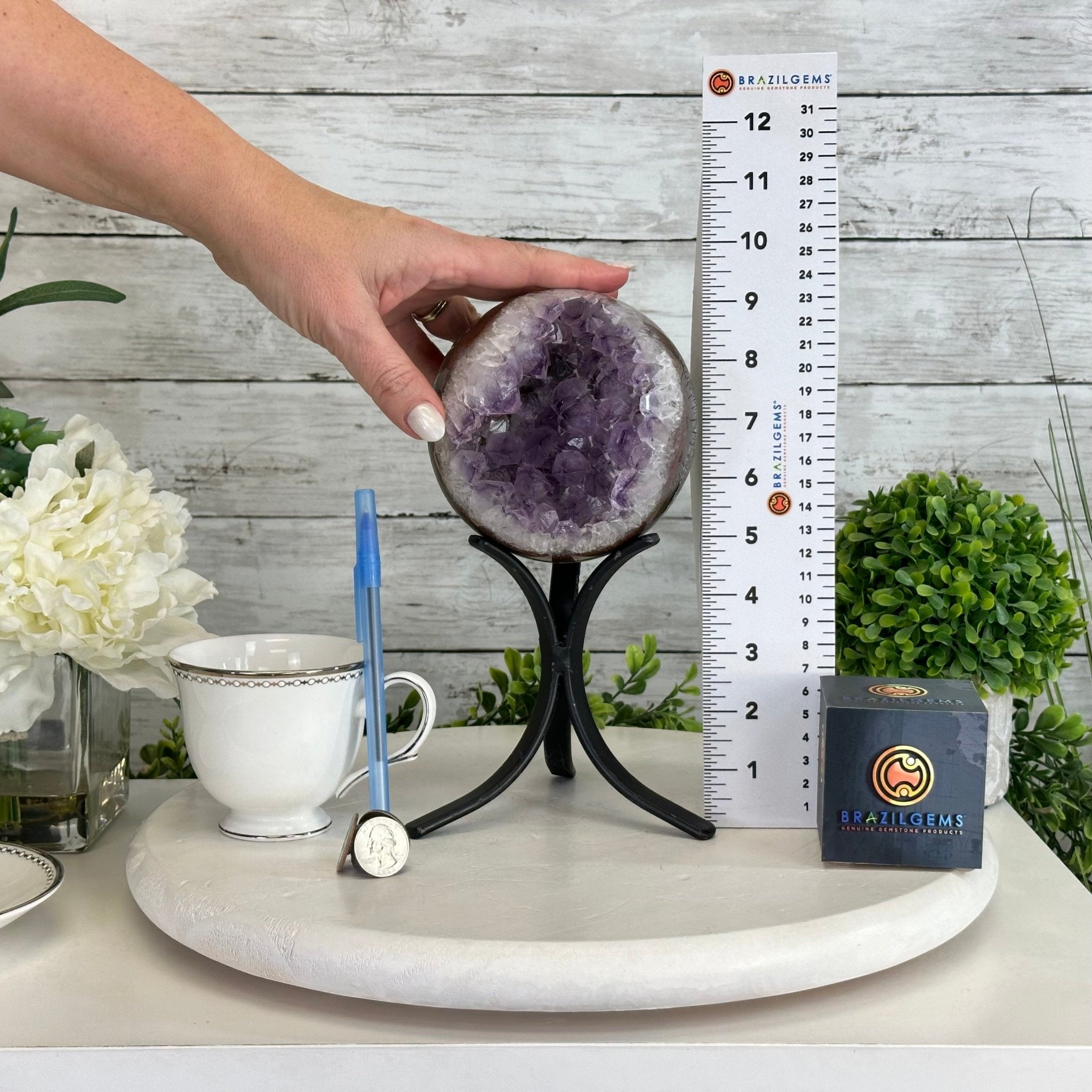 Druzy Amethyst Sphere on a Metal Stand, 4.3 lbs & 9.1" Tall #5630-0063 - Brazil GemsBrazil GemsDruzy Amethyst Sphere on a Metal Stand, 4.3 lbs & 9.1" Tall #5630-0063Spheres5630-0063