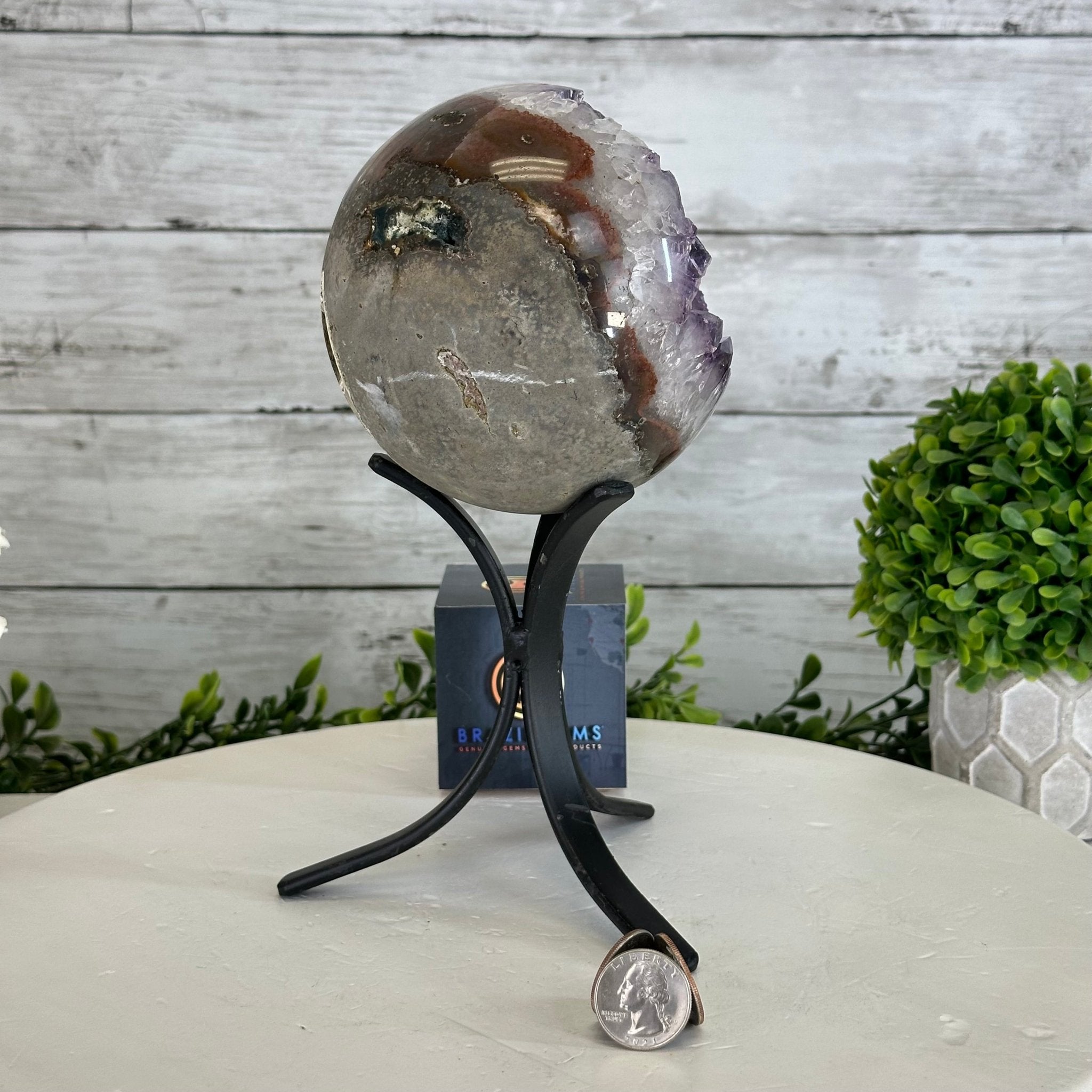 Druzy Amethyst Sphere on a Metal Stand, 4.3 lbs & 9.1" Tall #5630-0063 - Brazil GemsBrazil GemsDruzy Amethyst Sphere on a Metal Stand, 4.3 lbs & 9.1" Tall #5630-0063Spheres5630-0063
