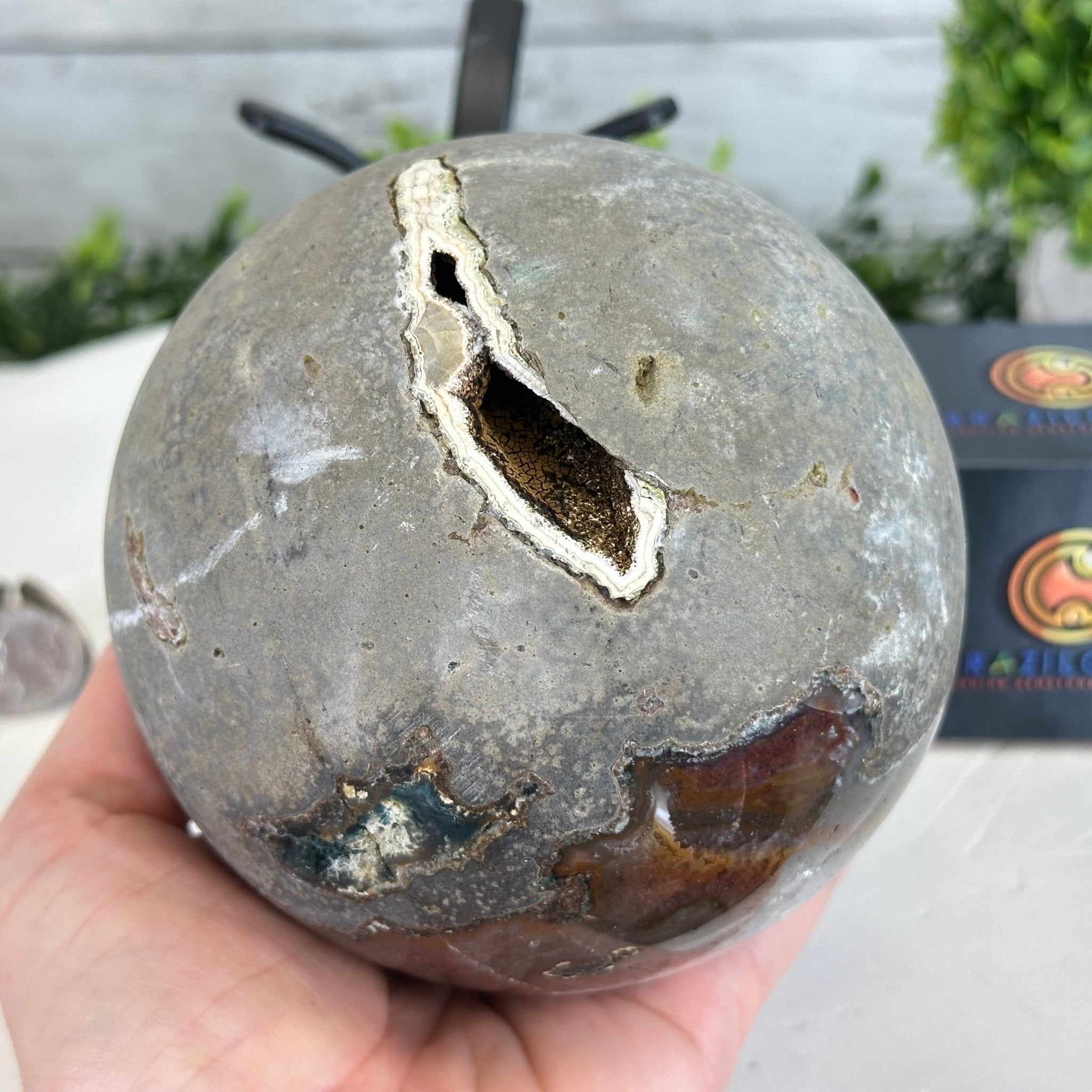 Druzy Amethyst Sphere on a Metal Stand, 4.3 lbs & 9.1" Tall #5630-0063 - Brazil GemsBrazil GemsDruzy Amethyst Sphere on a Metal Stand, 4.3 lbs & 9.1" Tall #5630-0063Spheres5630-0063