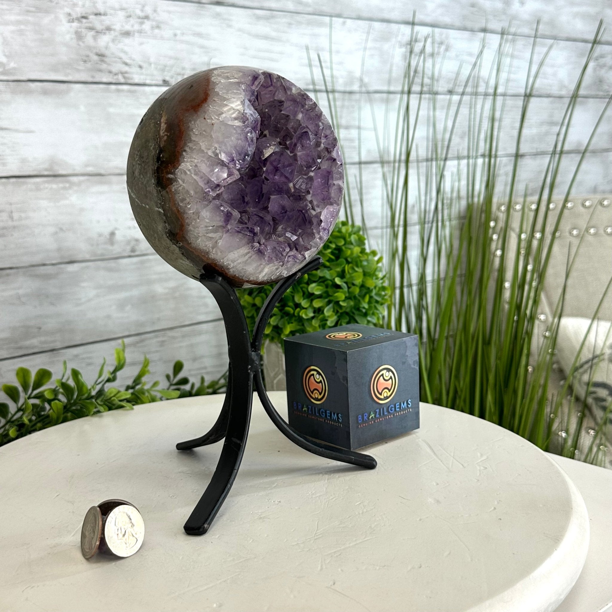Druzy Amethyst Sphere on a Metal Stand, 4.3 lbs & 9.1" Tall #5630-0063 - Brazil GemsBrazil GemsDruzy Amethyst Sphere on a Metal Stand, 4.3 lbs & 9.1" Tall #5630-0063Spheres5630-0063