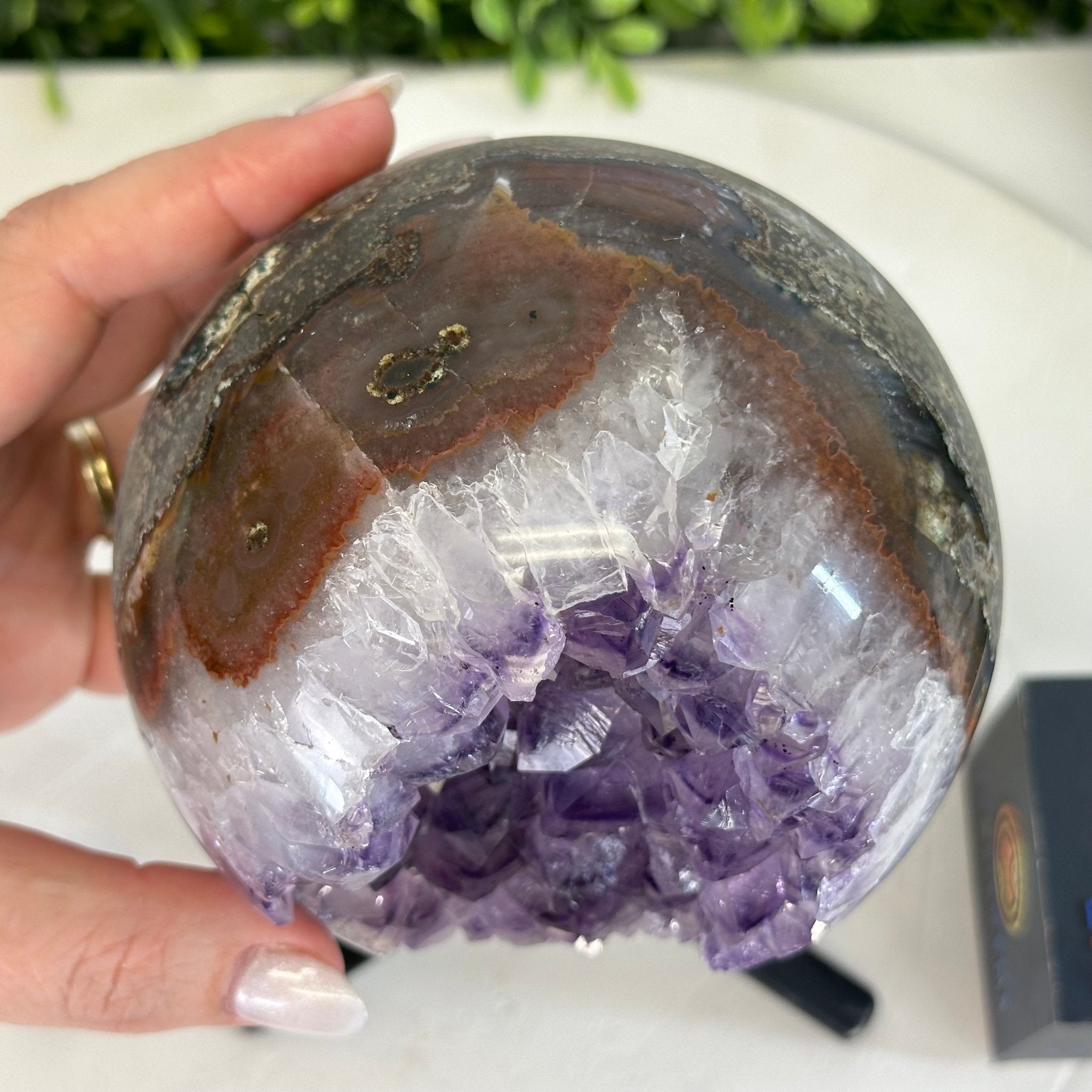 Druzy Amethyst Sphere on a Metal Stand, 4.3 lbs & 9.1" Tall #5630-0063 - Brazil GemsBrazil GemsDruzy Amethyst Sphere on a Metal Stand, 4.3 lbs & 9.1" Tall #5630-0063Spheres5630-0063
