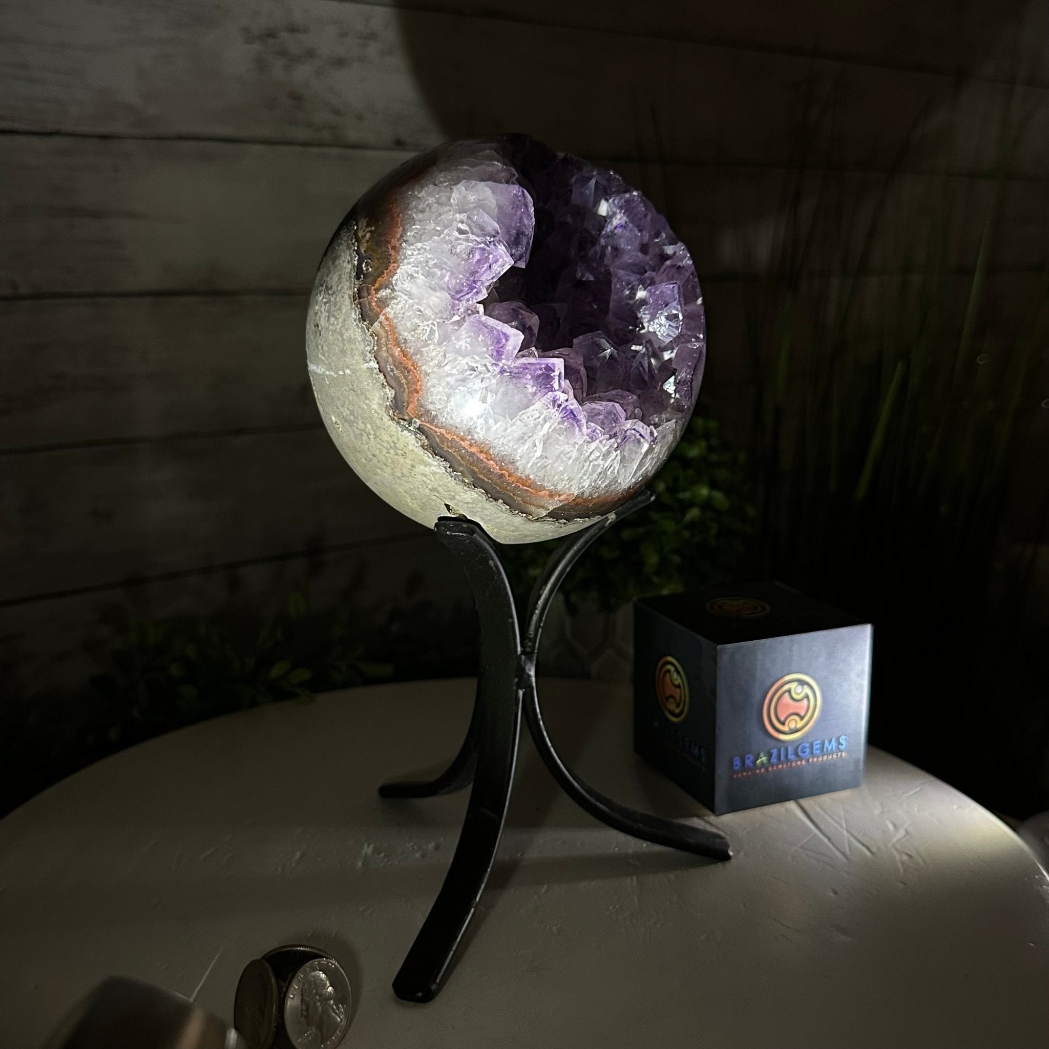 Druzy Amethyst Sphere on a Metal Stand, 4.3 lbs & 9.1" Tall #5630-0063 - Brazil GemsBrazil GemsDruzy Amethyst Sphere on a Metal Stand, 4.3 lbs & 9.1" Tall #5630-0063Spheres5630-0063