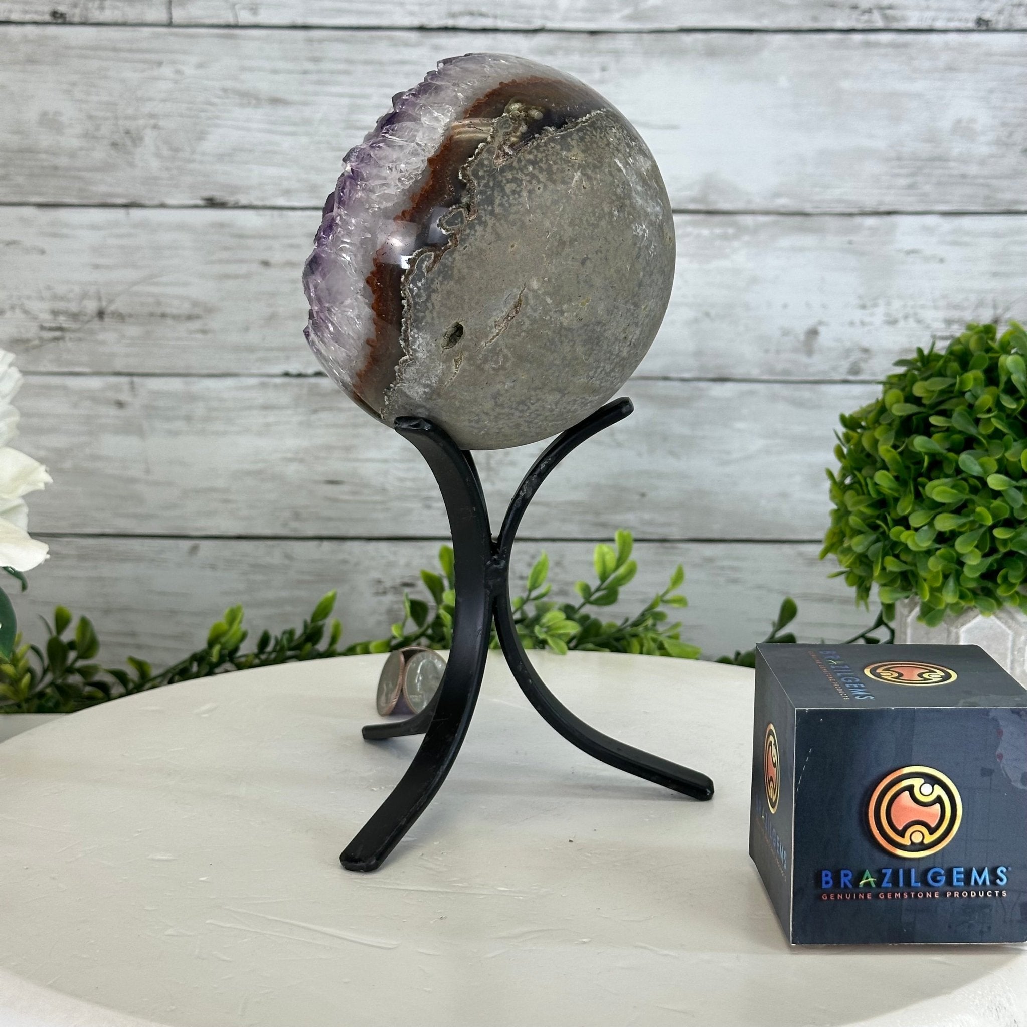 Druzy Amethyst Sphere on a Metal Stand, 4.3 lbs & 9.1" Tall #5630-0063 - Brazil GemsBrazil GemsDruzy Amethyst Sphere on a Metal Stand, 4.3 lbs & 9.1" Tall #5630-0063Spheres5630-0063