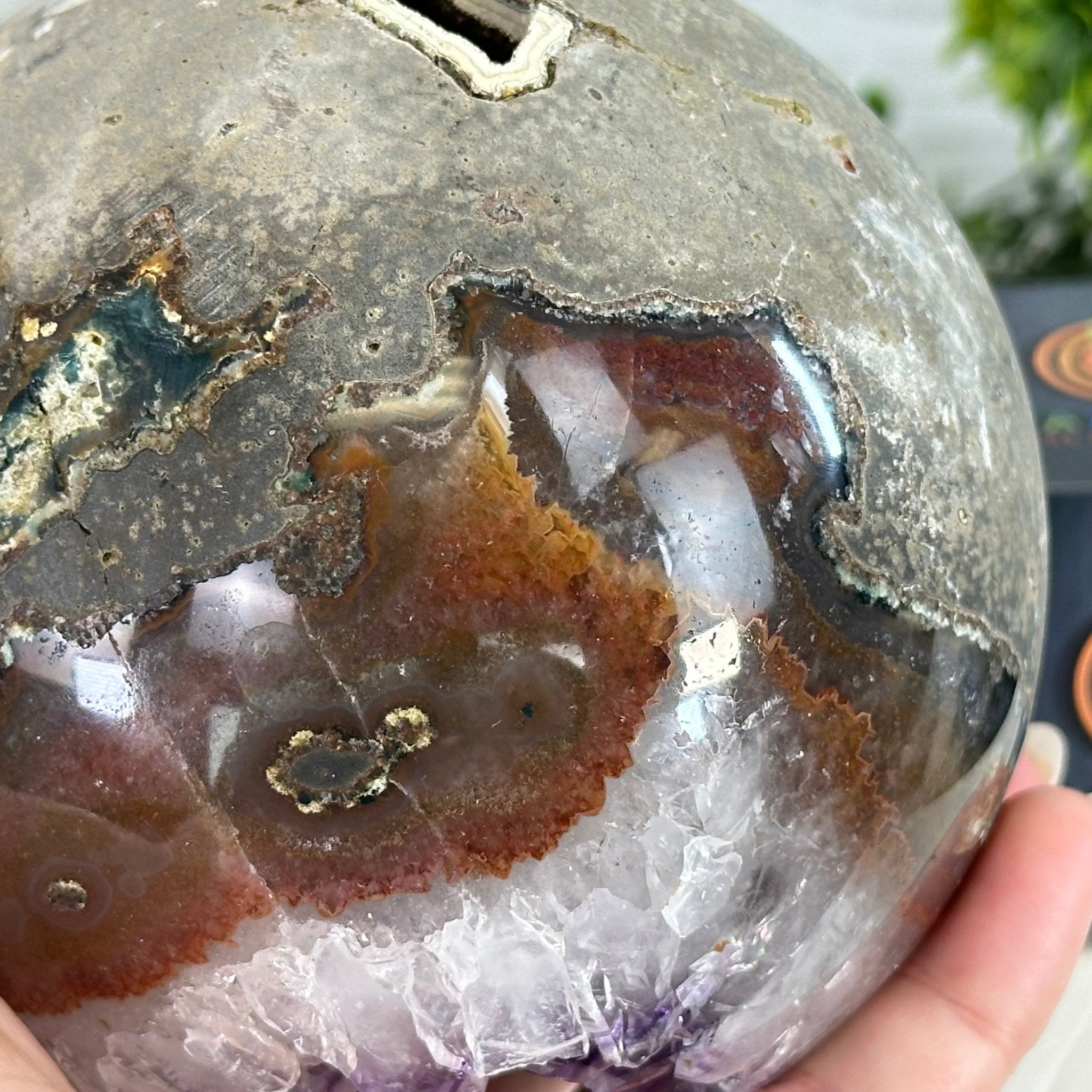 Druzy Amethyst Sphere on a Metal Stand, 4.3 lbs & 9.1" Tall #5630-0063 - Brazil GemsBrazil GemsDruzy Amethyst Sphere on a Metal Stand, 4.3 lbs & 9.1" Tall #5630-0063Spheres5630-0063