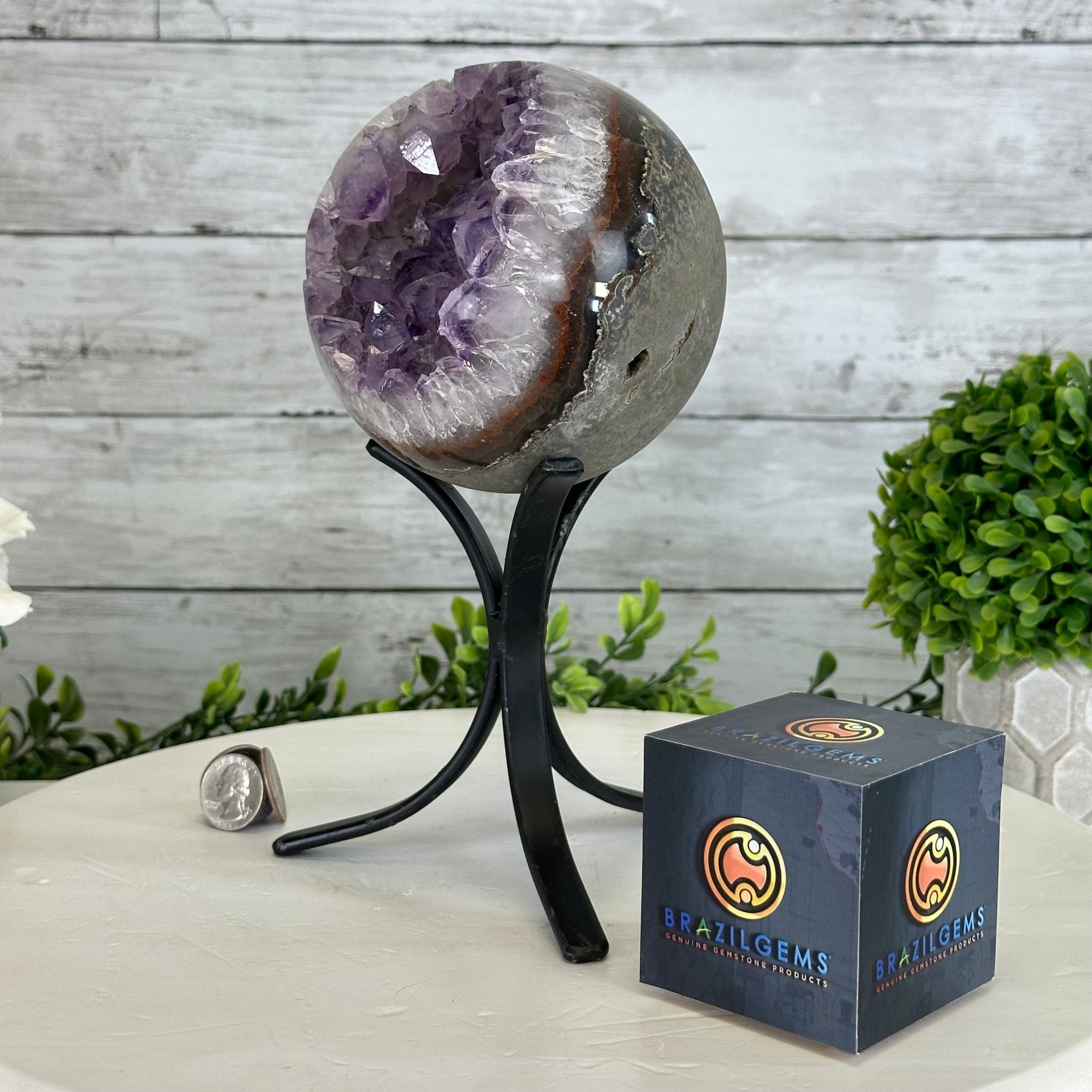 Druzy Amethyst Sphere on a Metal Stand, 4.3 lbs & 9.1" Tall #5630-0063 - Brazil GemsBrazil GemsDruzy Amethyst Sphere on a Metal Stand, 4.3 lbs & 9.1" Tall #5630-0063Spheres5630-0063