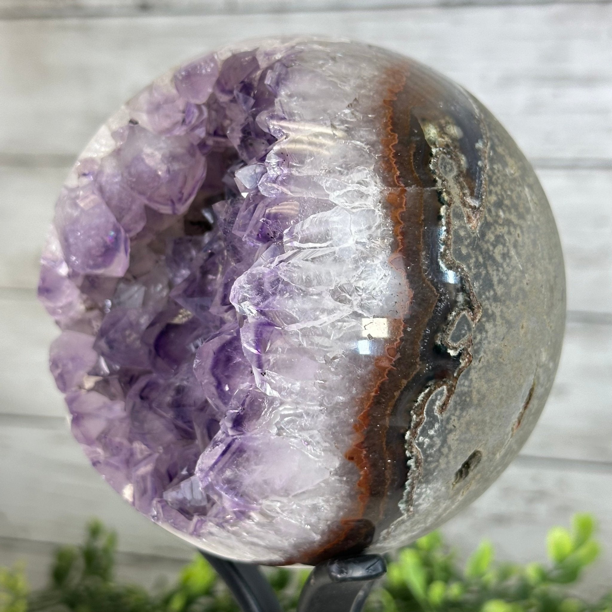 Druzy Amethyst Sphere on a Metal Stand, 4.3 lbs & 9.1" Tall #5630-0063 - Brazil GemsBrazil GemsDruzy Amethyst Sphere on a Metal Stand, 4.3 lbs & 9.1" Tall #5630-0063Spheres5630-0063