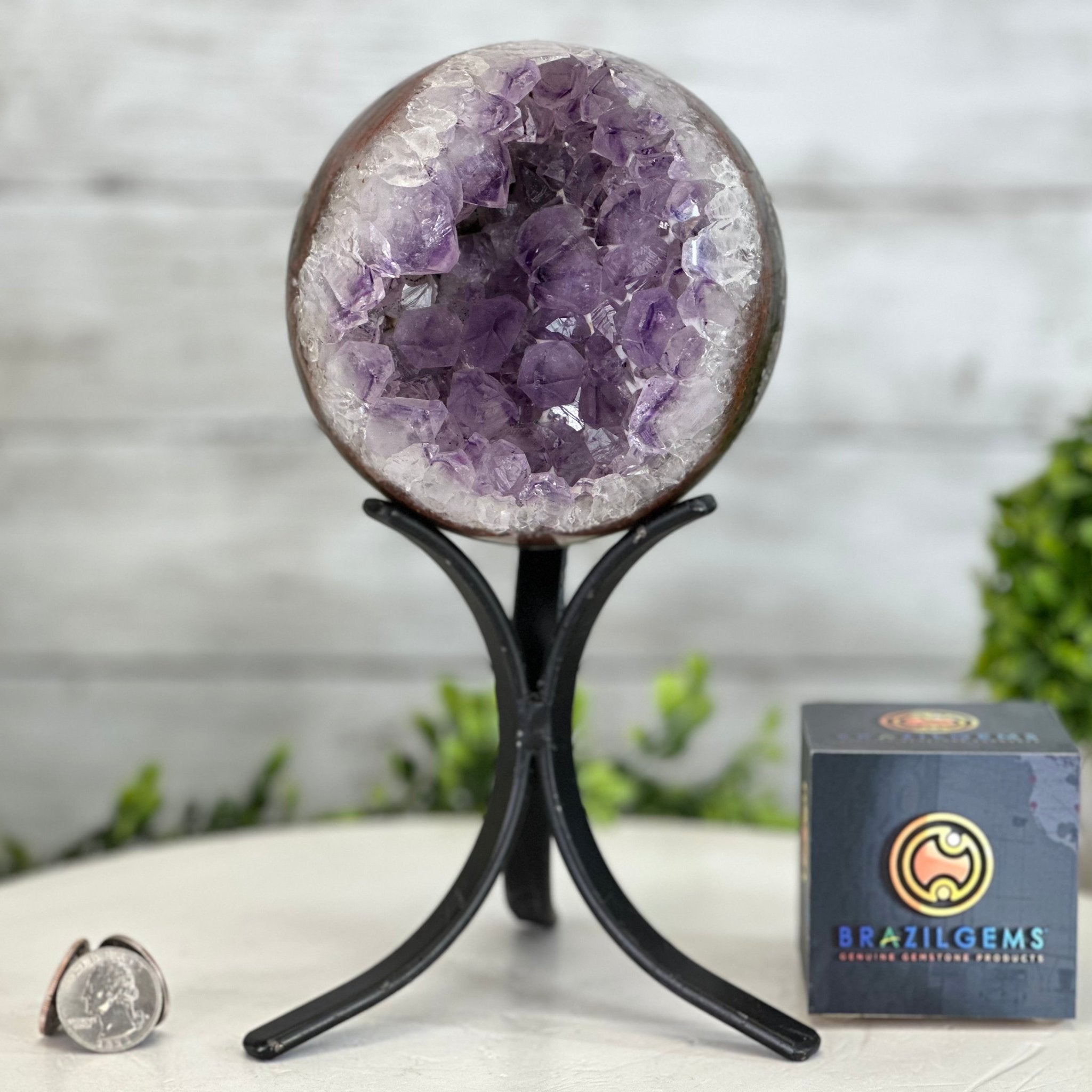 Druzy Amethyst Sphere on a Metal Stand, 4.3 lbs & 9.1" Tall #5630-0063 - Brazil GemsBrazil GemsDruzy Amethyst Sphere on a Metal Stand, 4.3 lbs & 9.1" Tall #5630-0063Spheres5630-0063