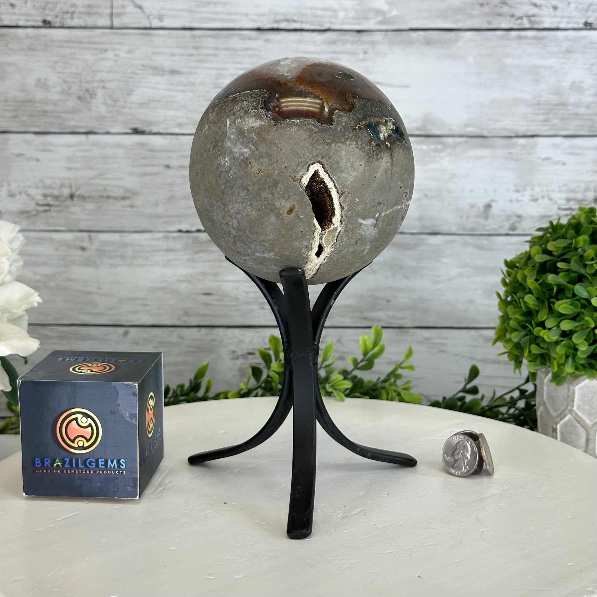 Druzy Amethyst Sphere on a Metal Stand, 4.3 lbs & 9.1" Tall #5630-0063 - Brazil GemsBrazil GemsDruzy Amethyst Sphere on a Metal Stand, 4.3 lbs & 9.1" Tall #5630-0063Spheres5630-0063