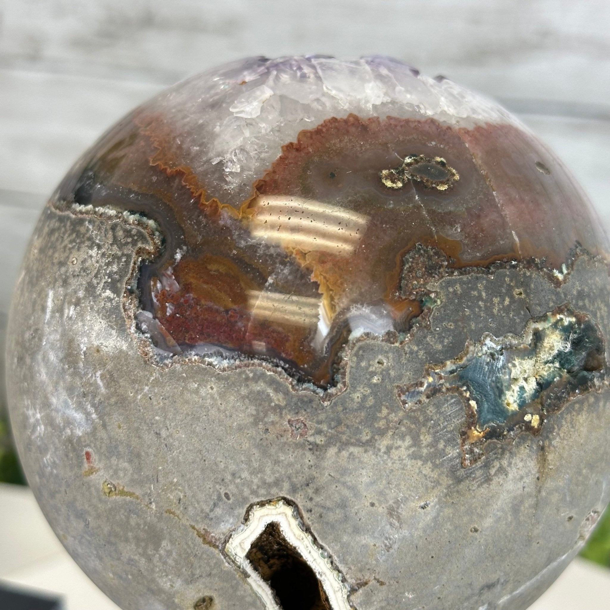 Druzy Amethyst Sphere on a Metal Stand, 4.3 lbs & 9.1" Tall #5630-0063 - Brazil GemsBrazil GemsDruzy Amethyst Sphere on a Metal Stand, 4.3 lbs & 9.1" Tall #5630-0063Spheres5630-0063