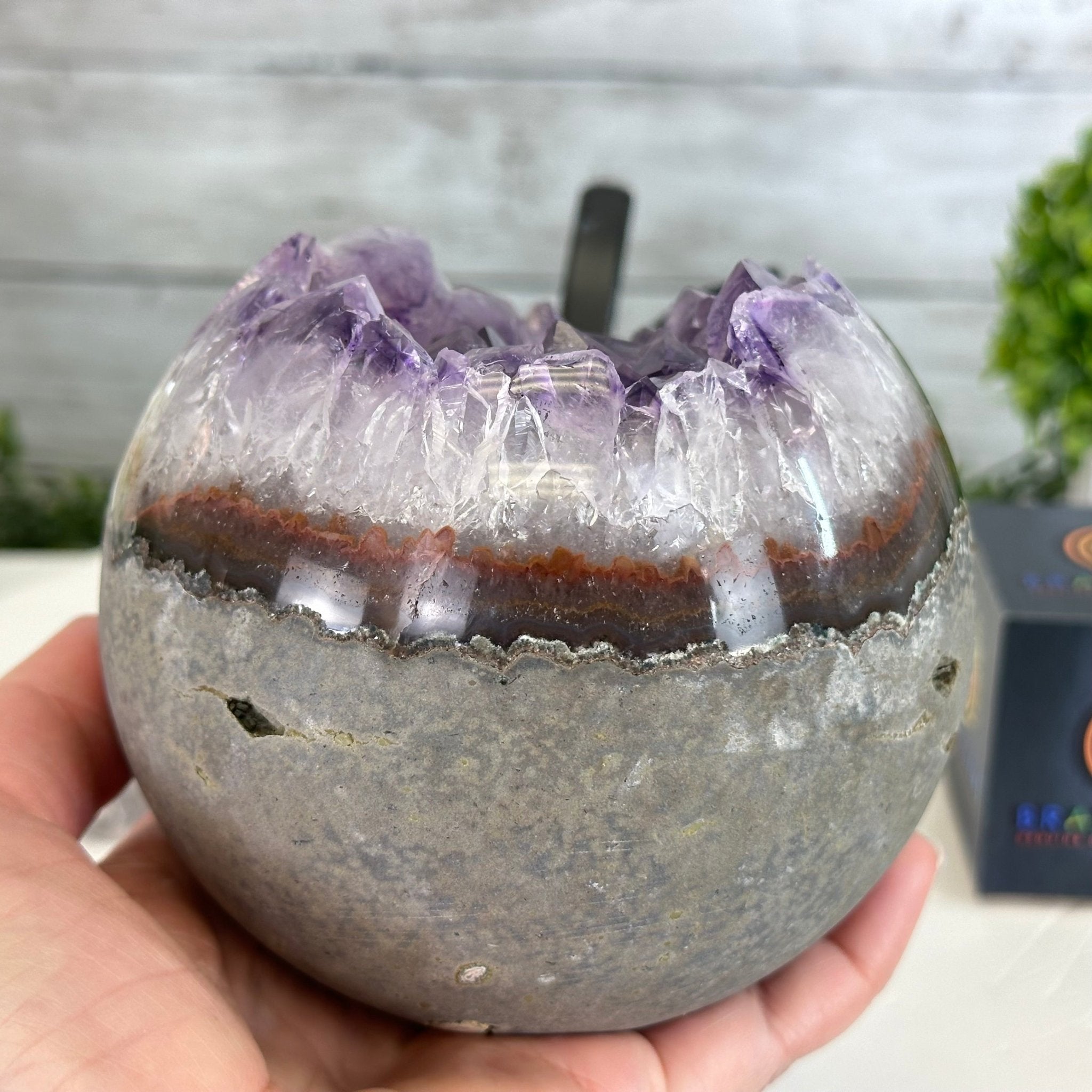 Druzy Amethyst Sphere on a Metal Stand, 4.3 lbs & 9.1" Tall #5630-0063 - Brazil GemsBrazil GemsDruzy Amethyst Sphere on a Metal Stand, 4.3 lbs & 9.1" Tall #5630-0063Spheres5630-0063