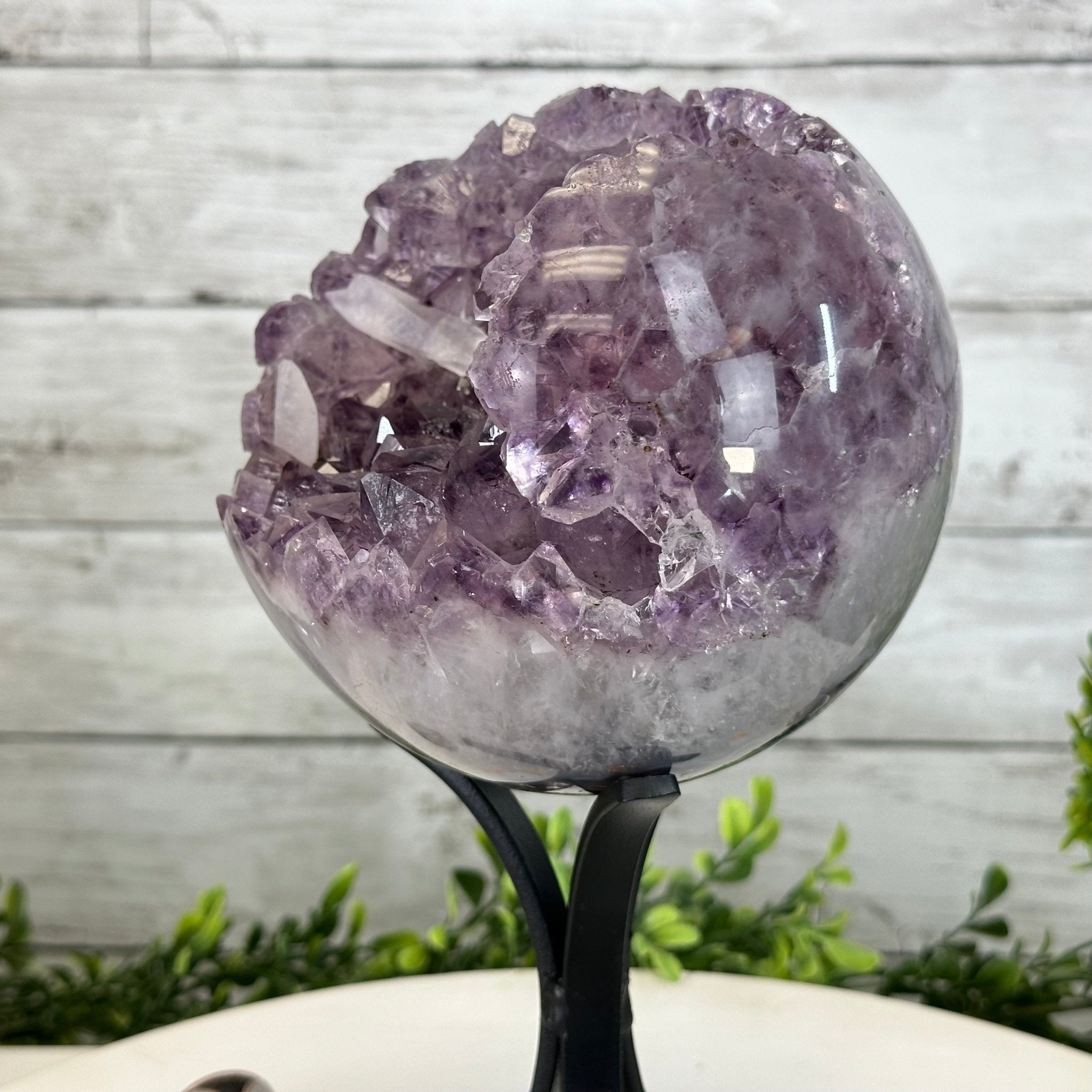 Druzy Amethyst Sphere on a Metal Stand, 5.6 lbs & 9.9" Tall #5630-0066 - Brazil GemsBrazil GemsDruzy Amethyst Sphere on a Metal Stand, 5.6 lbs & 9.9" Tall #5630-0066Spheres5630-0066