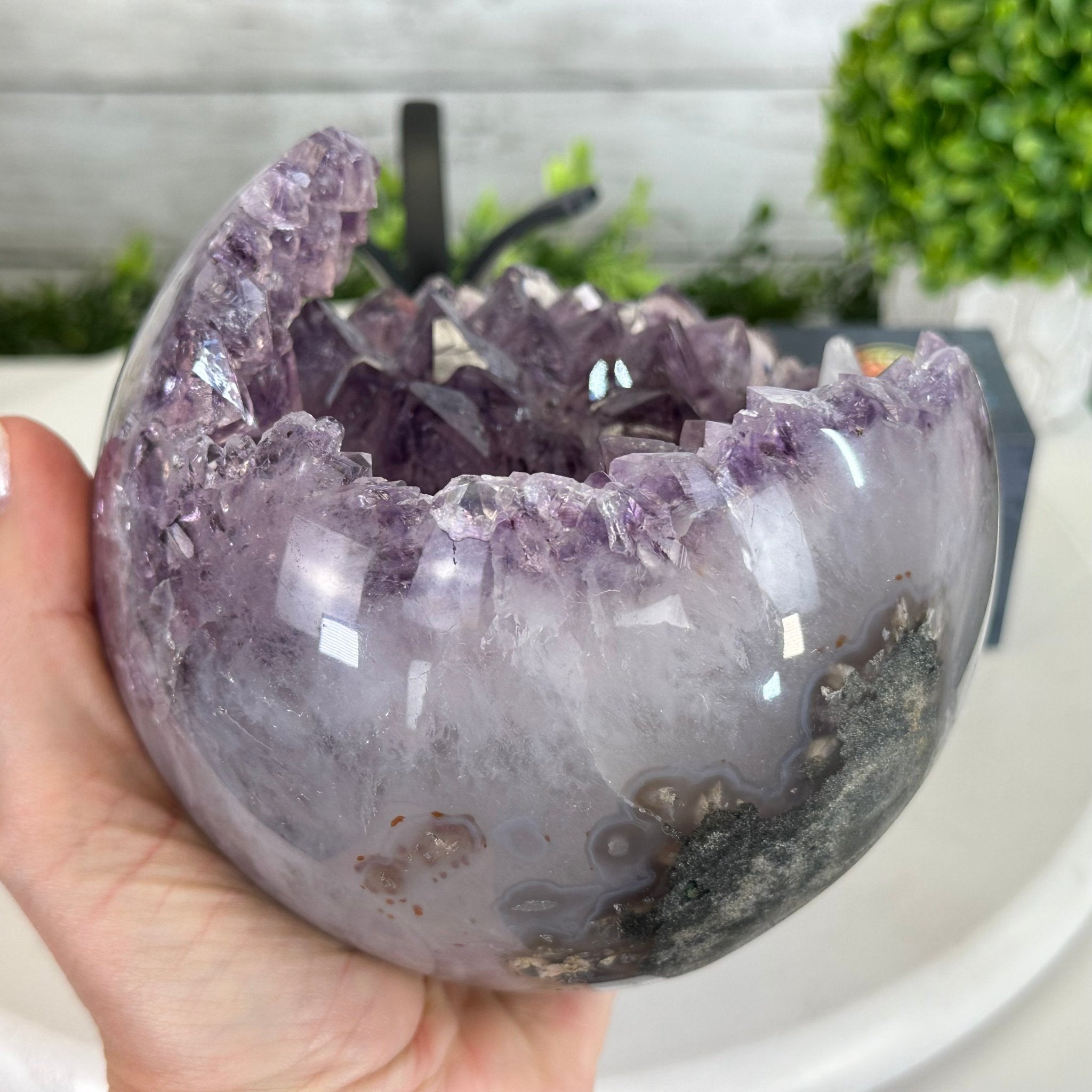 Druzy Amethyst Sphere on a Metal Stand, 5.6 lbs & 9.9" Tall #5630-0066 - Brazil GemsBrazil GemsDruzy Amethyst Sphere on a Metal Stand, 5.6 lbs & 9.9" Tall #5630-0066Spheres5630-0066