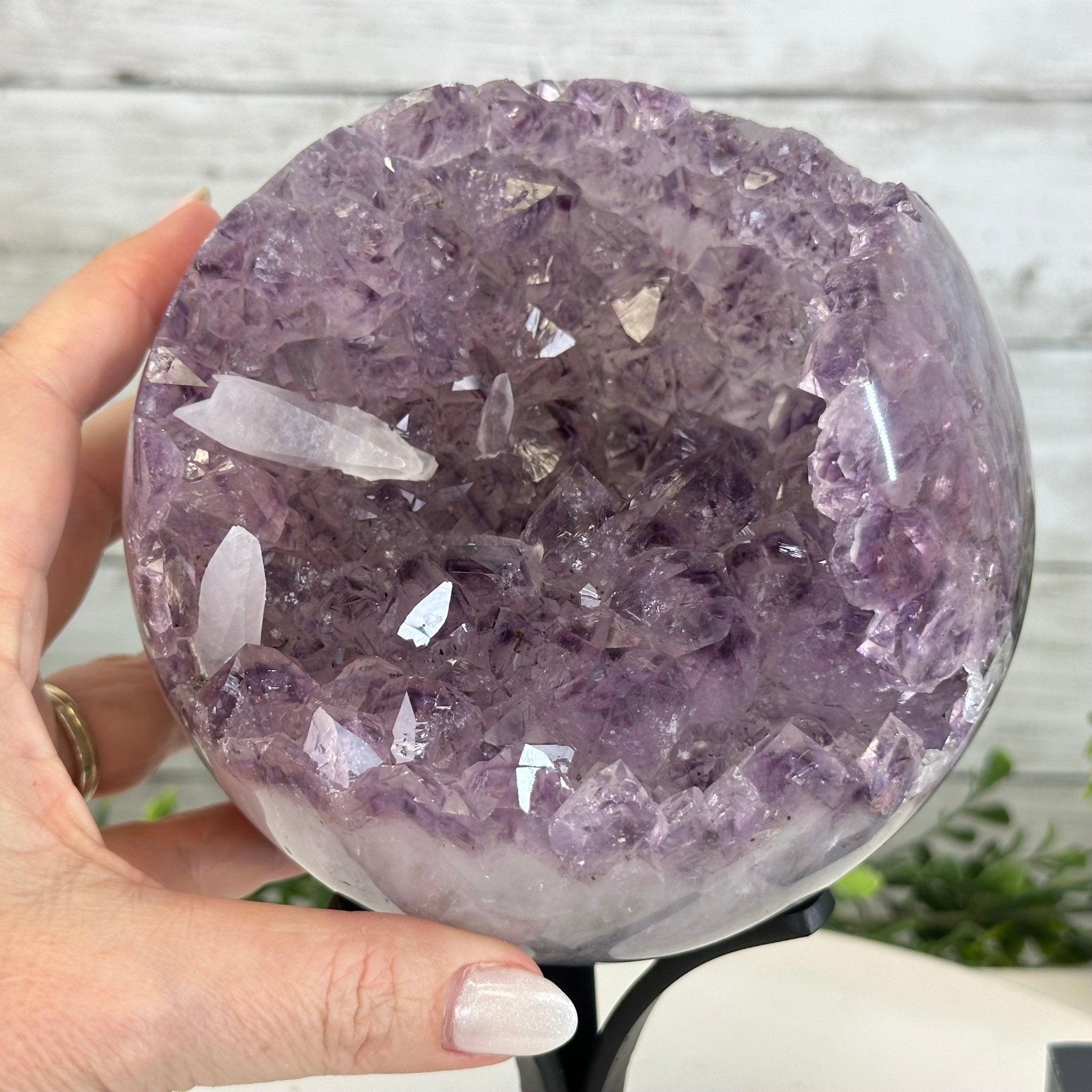 Druzy Amethyst Sphere on a Metal Stand, 5.6 lbs & 9.9" Tall #5630-0066 - Brazil GemsBrazil GemsDruzy Amethyst Sphere on a Metal Stand, 5.6 lbs & 9.9" Tall #5630-0066Spheres5630-0066