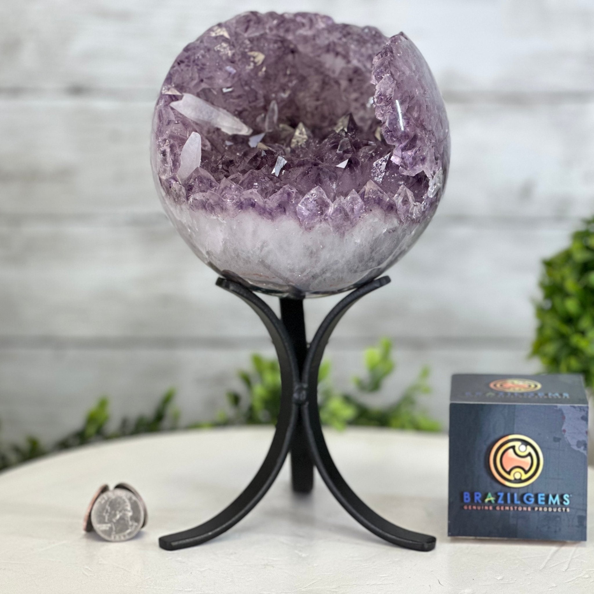 Druzy Amethyst Sphere on a Metal Stand, 5.6 lbs & 9.9" Tall #5630-0066 - Brazil GemsBrazil GemsDruzy Amethyst Sphere on a Metal Stand, 5.6 lbs & 9.9" Tall #5630-0066Spheres5630-0066