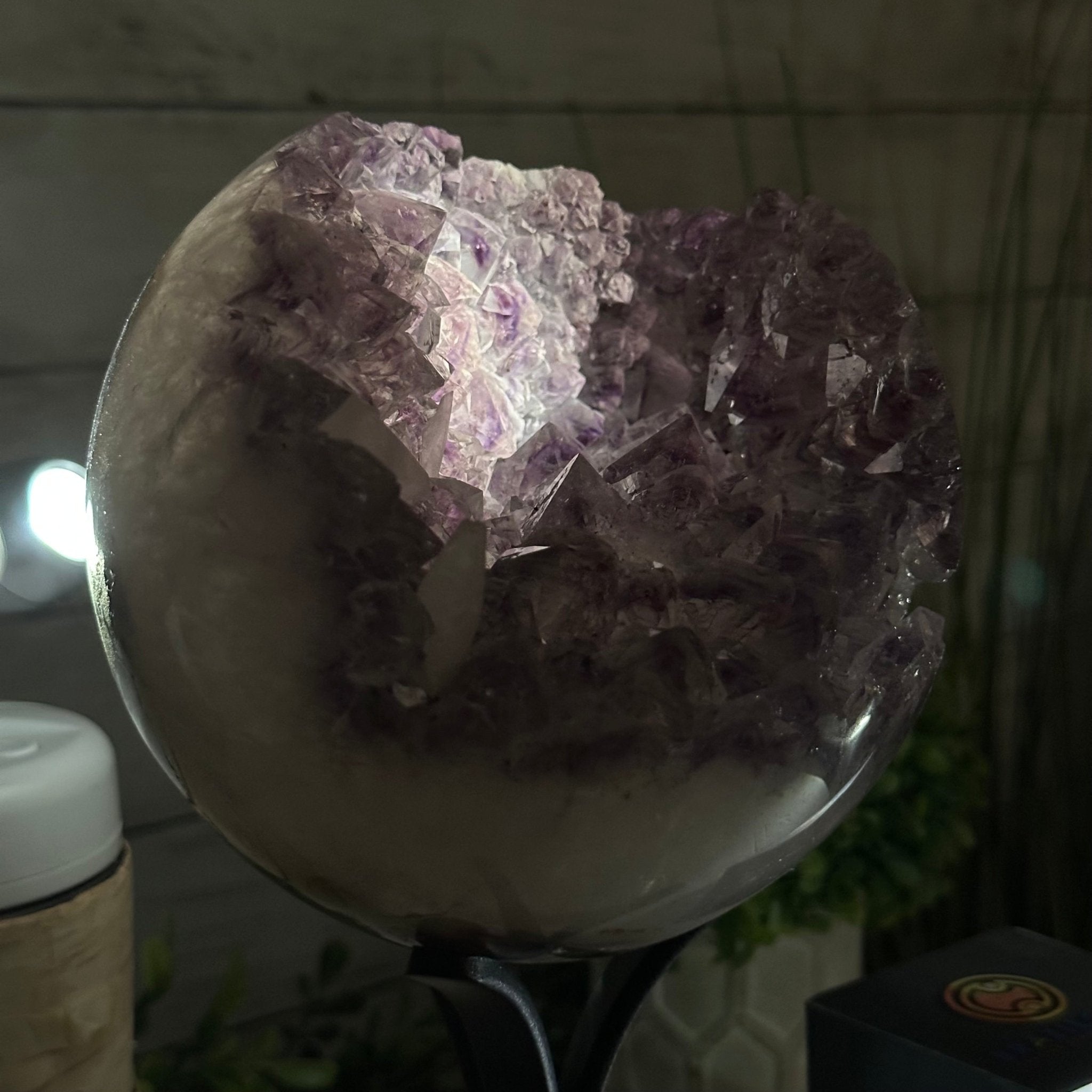 Druzy Amethyst Sphere on a Metal Stand, 5.6 lbs & 9.9" Tall #5630-0066 - Brazil GemsBrazil GemsDruzy Amethyst Sphere on a Metal Stand, 5.6 lbs & 9.9" Tall #5630-0066Spheres5630-0066