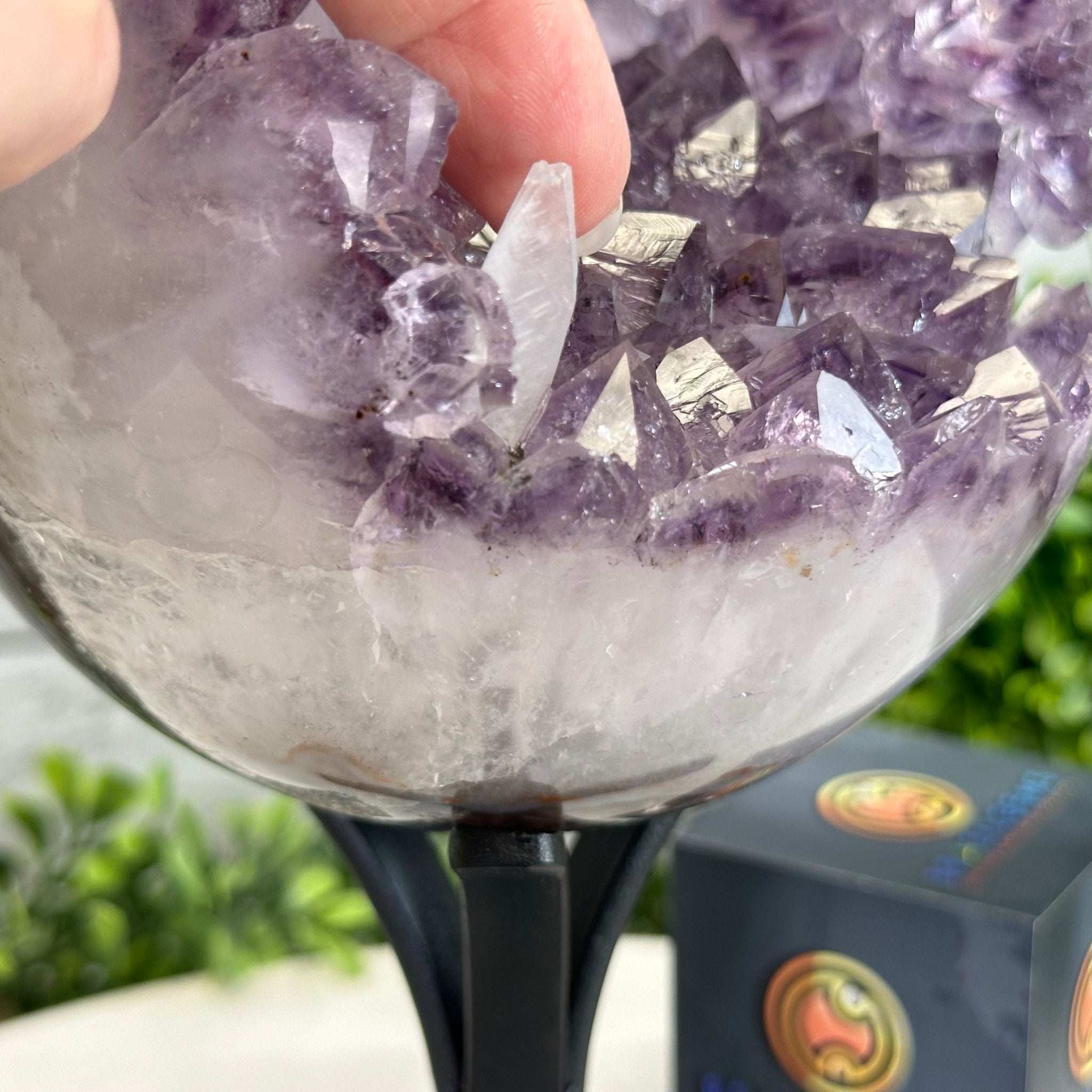 Druzy Amethyst Sphere on a Metal Stand, 5.6 lbs & 9.9" Tall #5630-0066 - Brazil GemsBrazil GemsDruzy Amethyst Sphere on a Metal Stand, 5.6 lbs & 9.9" Tall #5630-0066Spheres5630-0066