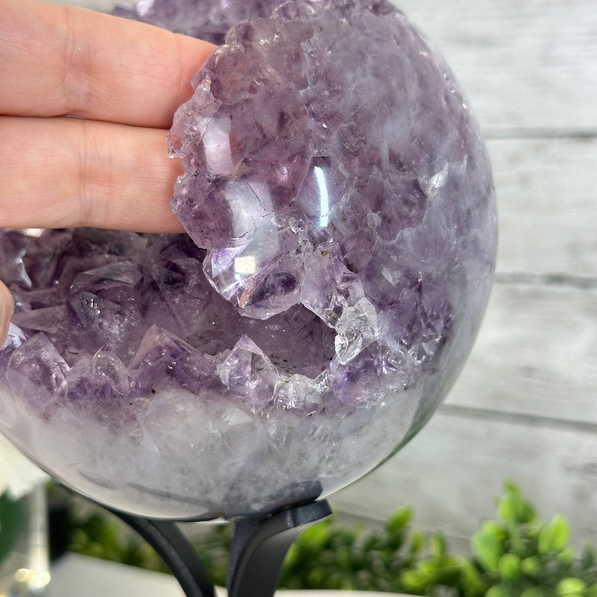 Druzy Amethyst Sphere on a Metal Stand, 5.6 lbs & 9.9" Tall #5630-0066 - Brazil GemsBrazil GemsDruzy Amethyst Sphere on a Metal Stand, 5.6 lbs & 9.9" Tall #5630-0066Spheres5630-0066