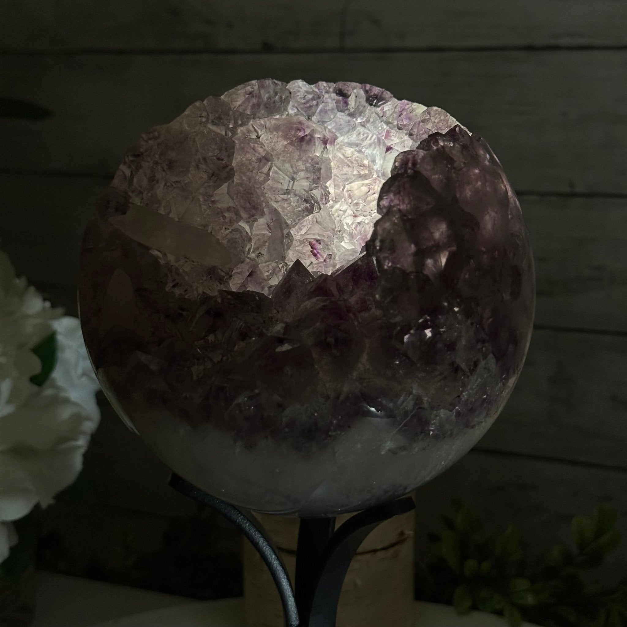Druzy Amethyst Sphere on a Metal Stand, 5.6 lbs & 9.9" Tall #5630-0066 - Brazil GemsBrazil GemsDruzy Amethyst Sphere on a Metal Stand, 5.6 lbs & 9.9" Tall #5630-0066Spheres5630-0066