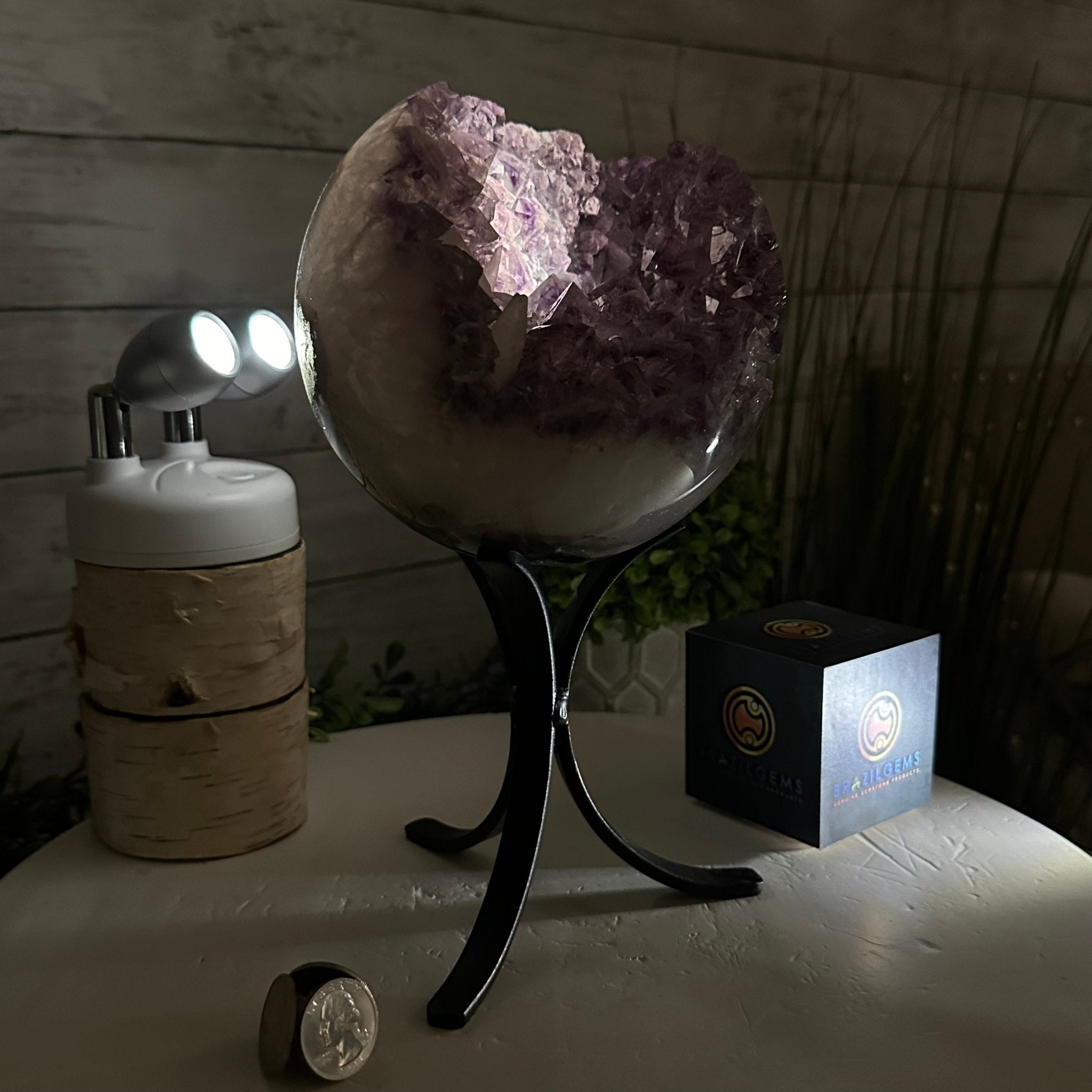Druzy Amethyst Sphere on a Metal Stand, 5.6 lbs & 9.9" Tall #5630-0066 - Brazil GemsBrazil GemsDruzy Amethyst Sphere on a Metal Stand, 5.6 lbs & 9.9" Tall #5630-0066Spheres5630-0066