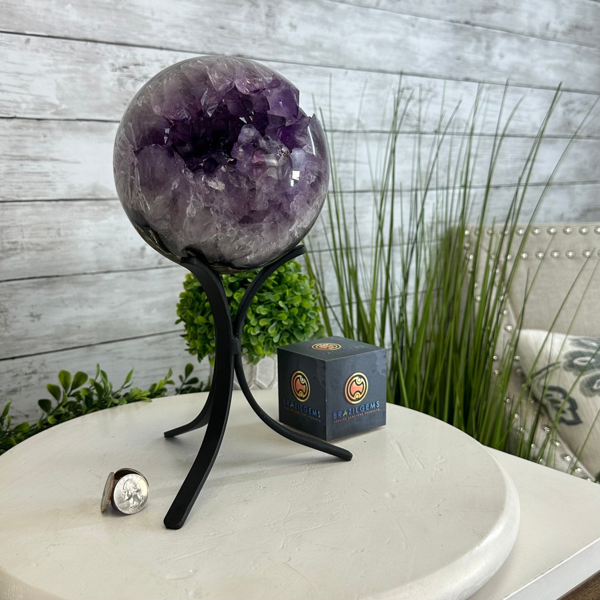 Druzy Amethyst Sphere on a Metal Stand, 7.2 lbs & 11.2" Tall #5630-0068 - Brazil GemsBrazil GemsDruzy Amethyst Sphere on a Metal Stand, 7.2 lbs & 11.2" Tall #5630-0068Spheres5630-0068