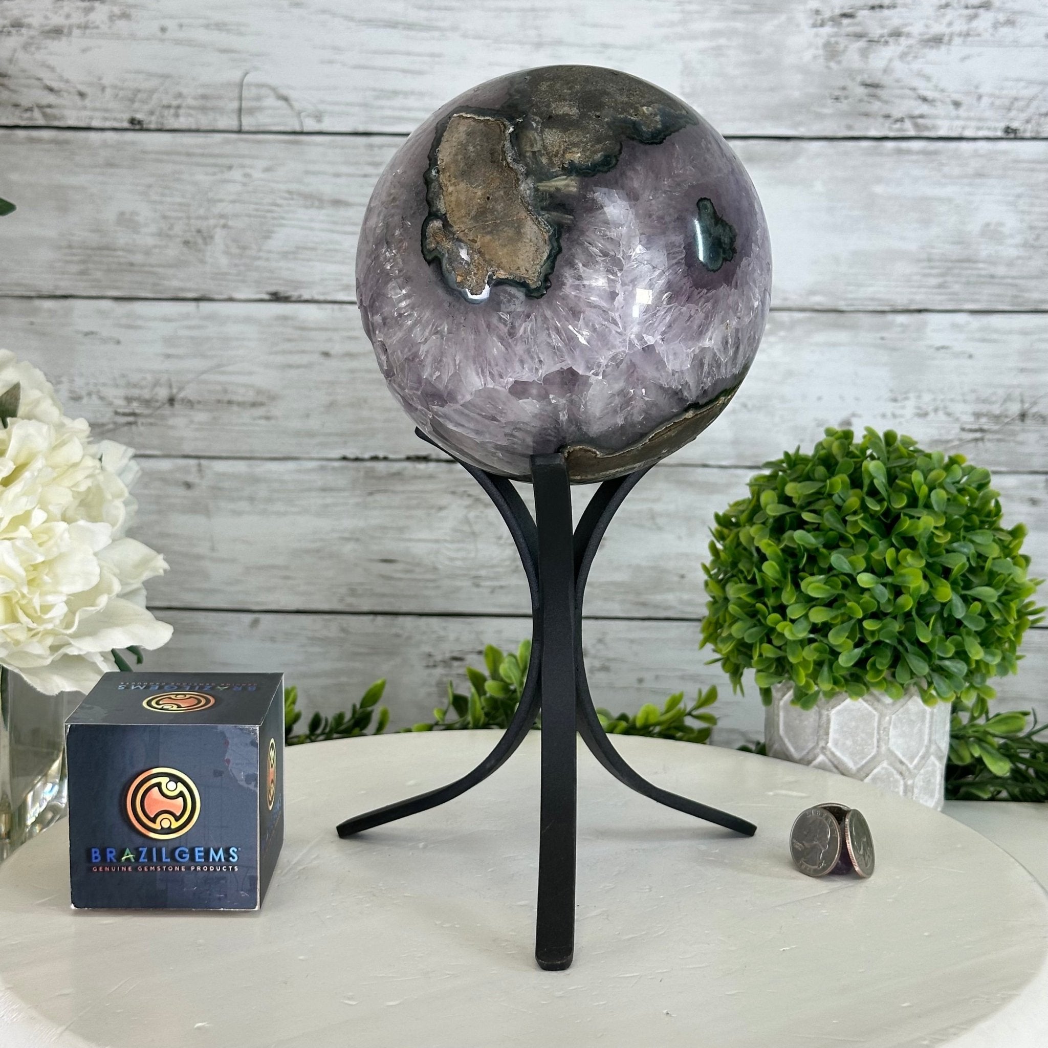 Druzy Amethyst Sphere on a Metal Stand, 7.2 lbs & 11.2" Tall #5630-0068 - Brazil GemsBrazil GemsDruzy Amethyst Sphere on a Metal Stand, 7.2 lbs & 11.2" Tall #5630-0068Spheres5630-0068