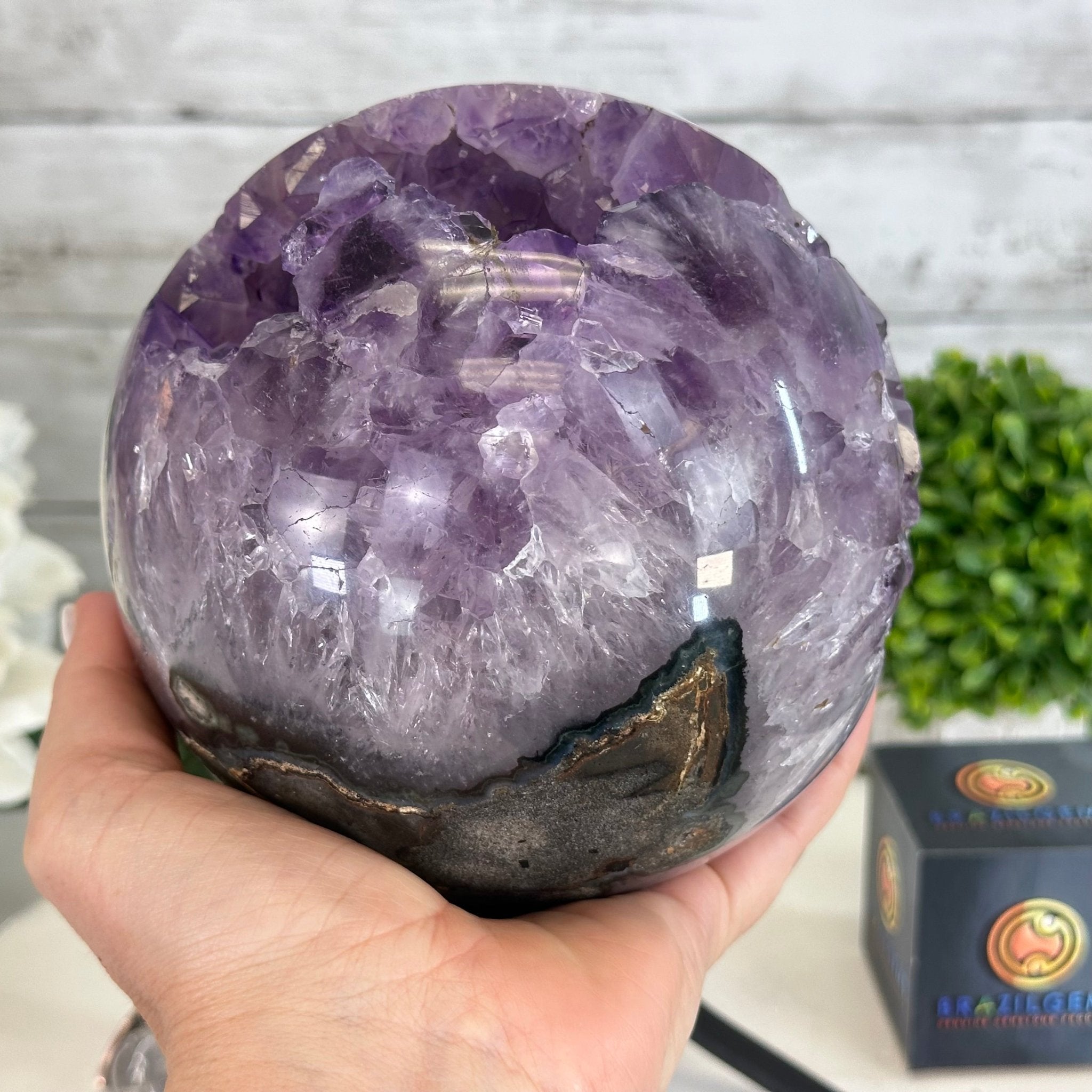 Druzy Amethyst Sphere on a Metal Stand, 7.2 lbs & 11.2" Tall #5630-0068 - Brazil GemsBrazil GemsDruzy Amethyst Sphere on a Metal Stand, 7.2 lbs & 11.2" Tall #5630-0068Spheres5630-0068